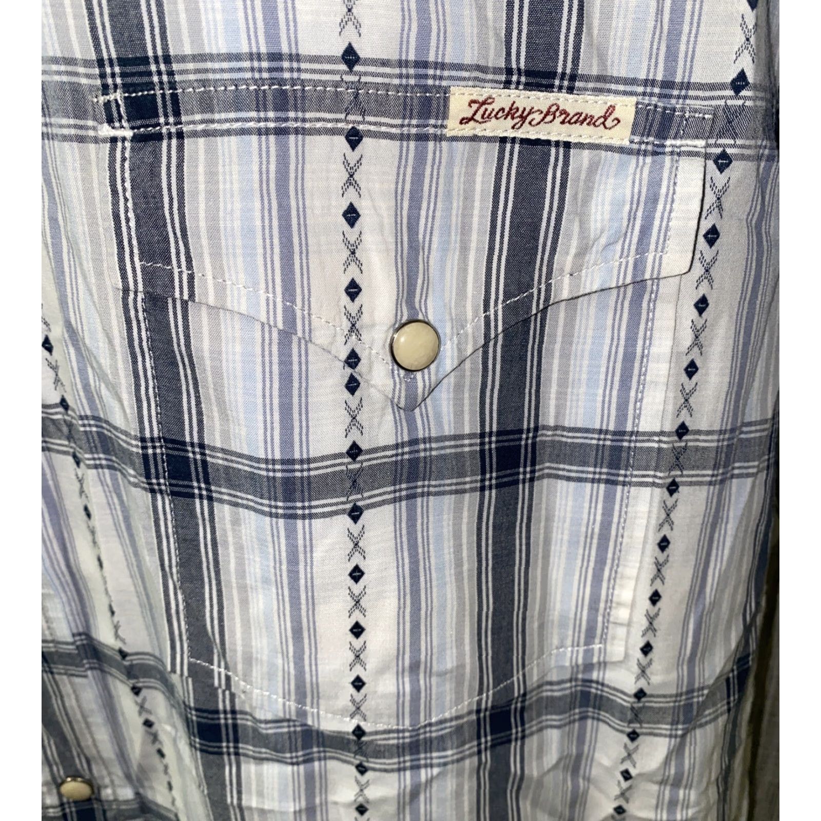 Lucky Brand Lucky Brand Sportswear Shirt XL Blue/Gray Plaid Snap Button Short Sleeve Men Regular Button-Up Size US XL / EU 56 / 4 - 4 Thumbnail