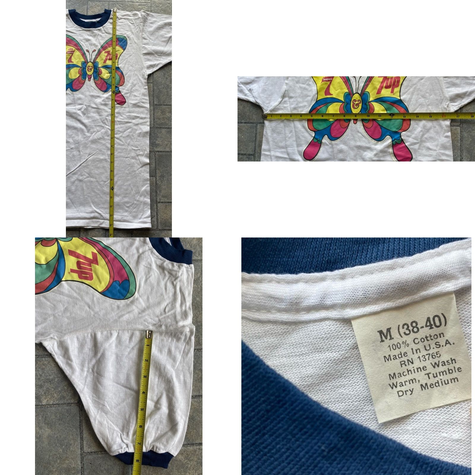 Vintage VINTAGE RARE Single Stitch T Shirt Butterfly Men M White 70s 80s 90s Peter Max John Alcorn 7up Mens Size US M / EU 48-50 / 2 - 9 Thumbnail