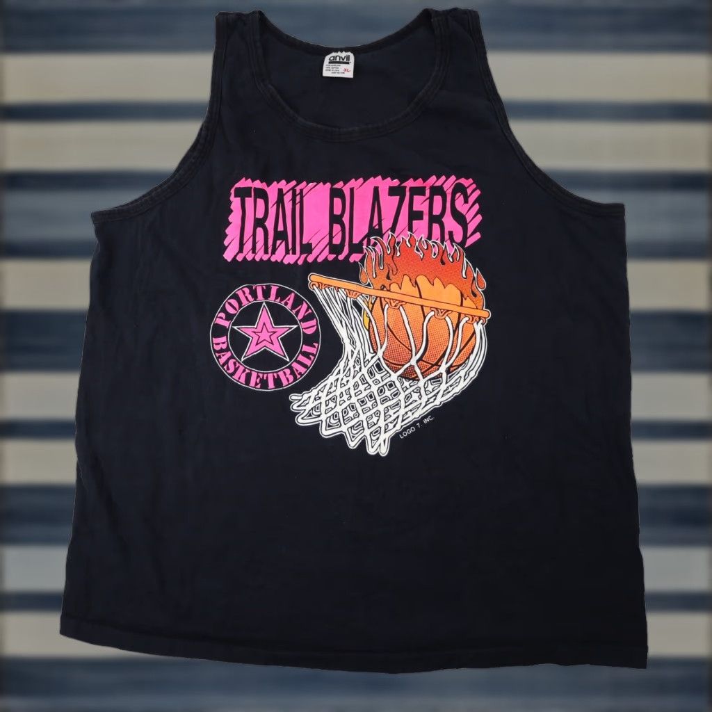 Logo 7 VINTAGE Portland Trail Blazers Logo 7 Tank Top Men XL Black Graphic Shirt Size 46R - 1 Thumbnail