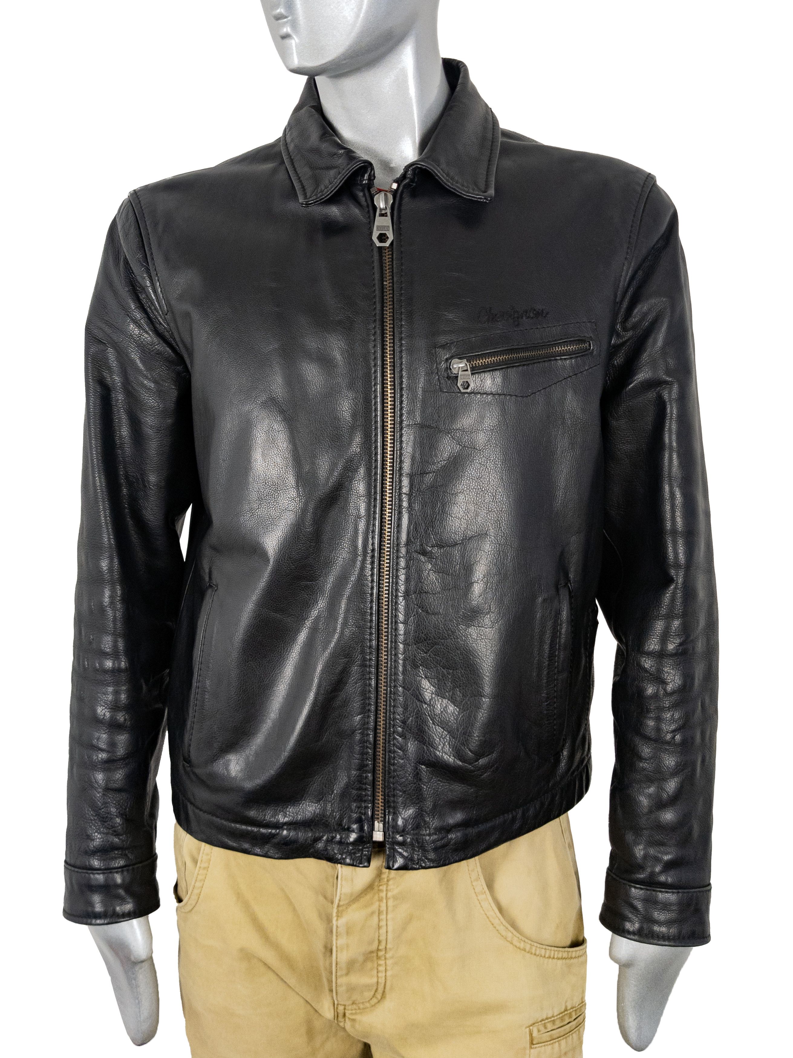 Vintage Chevignon mens black leather jacket, Pilot size L
