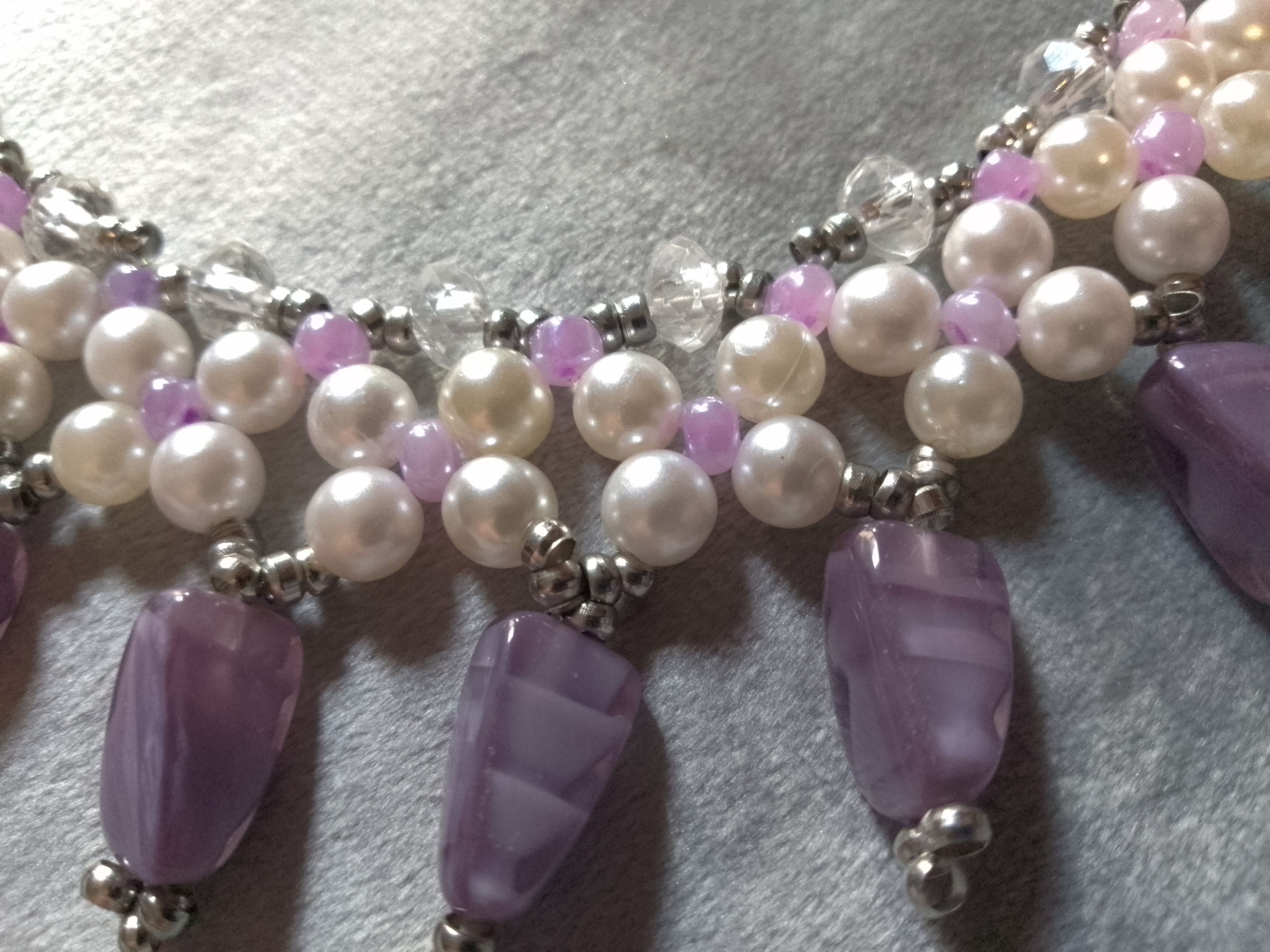 Handmade Necklace Pearl's White Purple Stones Princess Style Size ONE SIZE - 3 Thumbnail