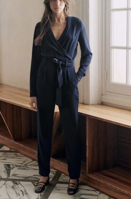 Sezane Sézane Heaven Long Sleeve Navy Jumpsuit, Size 34/US 2 Size 25" / US 0 / IT 36 - 3 Thumbnail