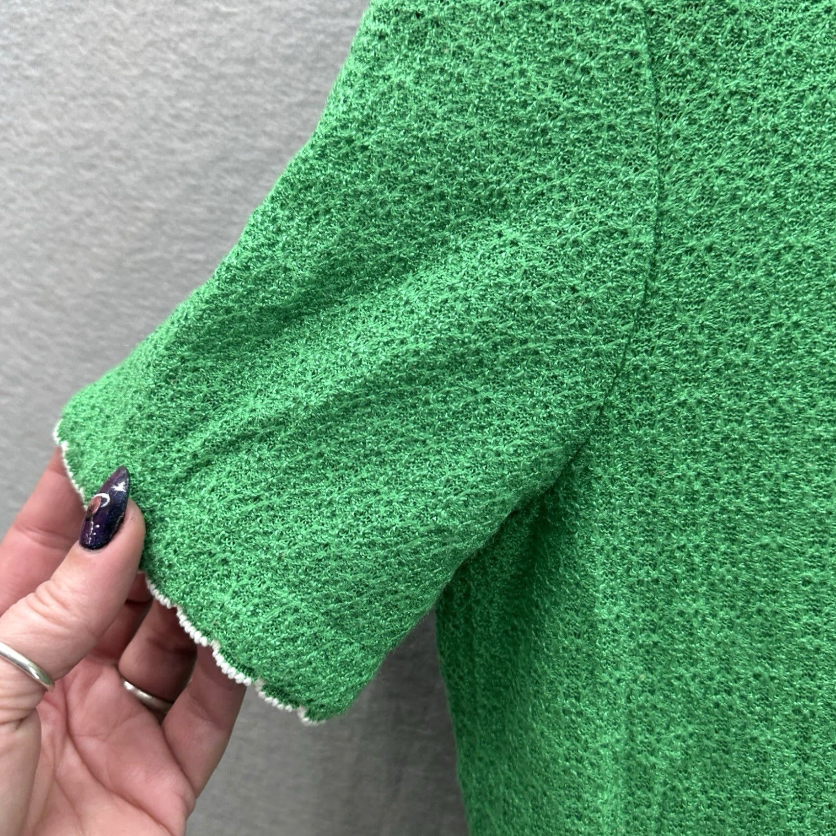 Vintage VINTAGE Butte Knit Dress Womens Medium Green A-Line Collared Short Sleeve Midi Belted 60s 70s Bohemian Size M / US 6-8 / IT 42-44 - 7 Thumbnail