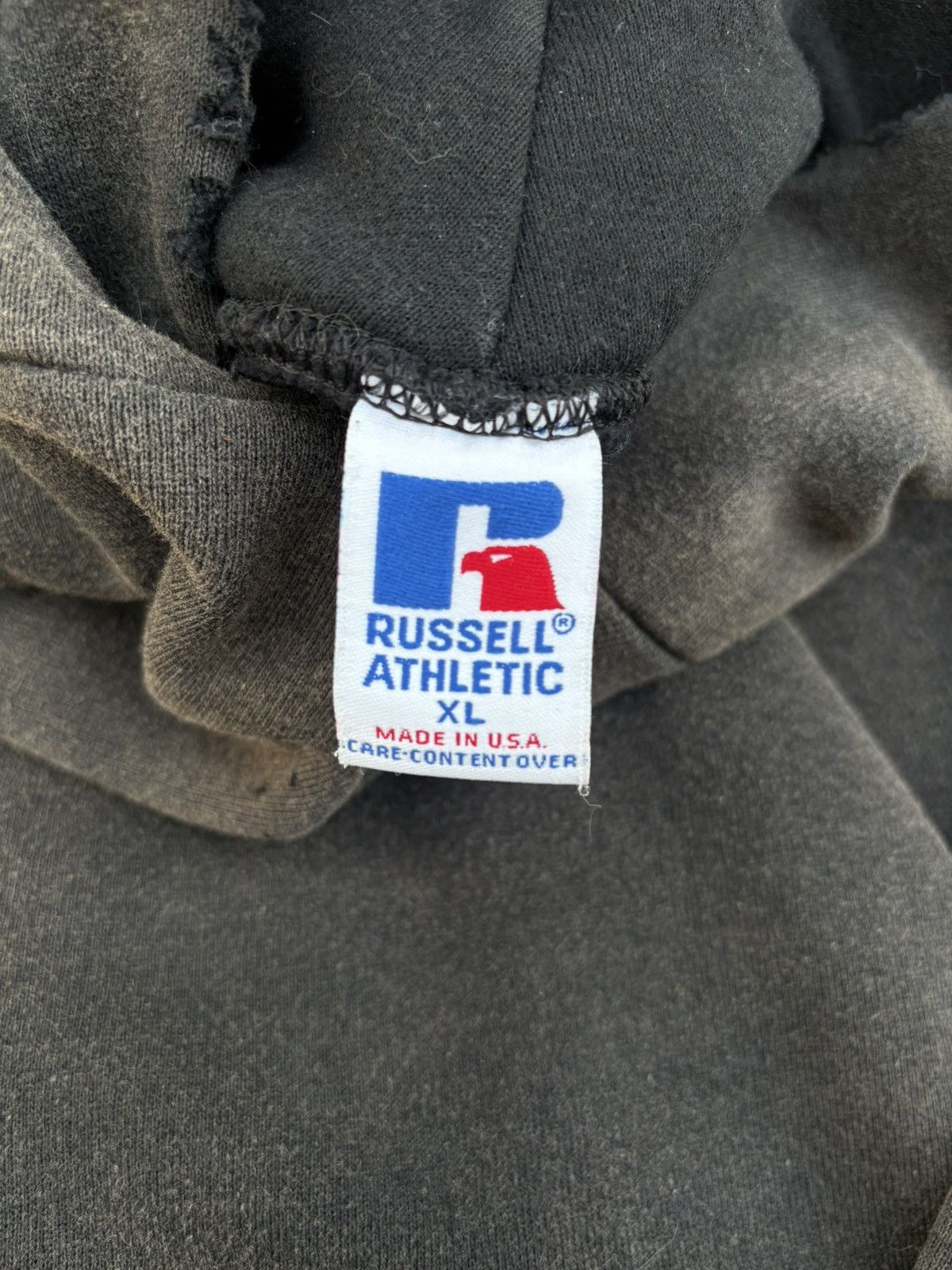Vintage 90s Thrashed & Faded Black RUSSELL Athletic Hoodie Size US XL / EU 56 / 4 - 18 Thumbnail