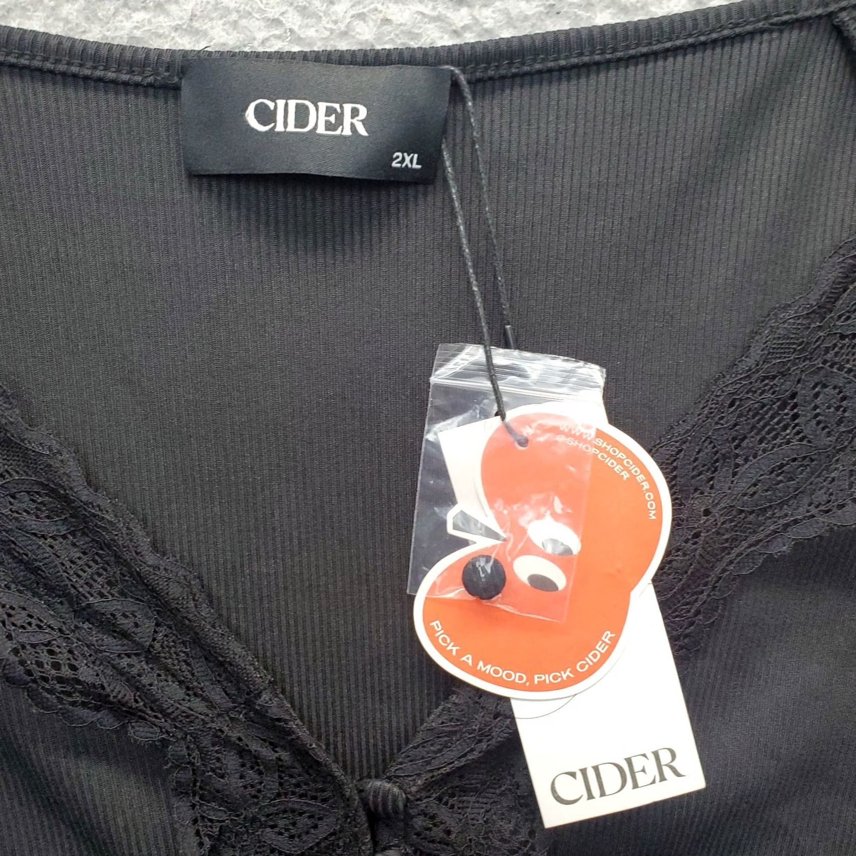Cider Cider Bodysuit Women 2XL Black Lace Trim Stretch Long Sleeve V-Neck Button Front Womens Size 2XL Size XXL / US 16-18 / IT 52-54 - 5 Thumbnail