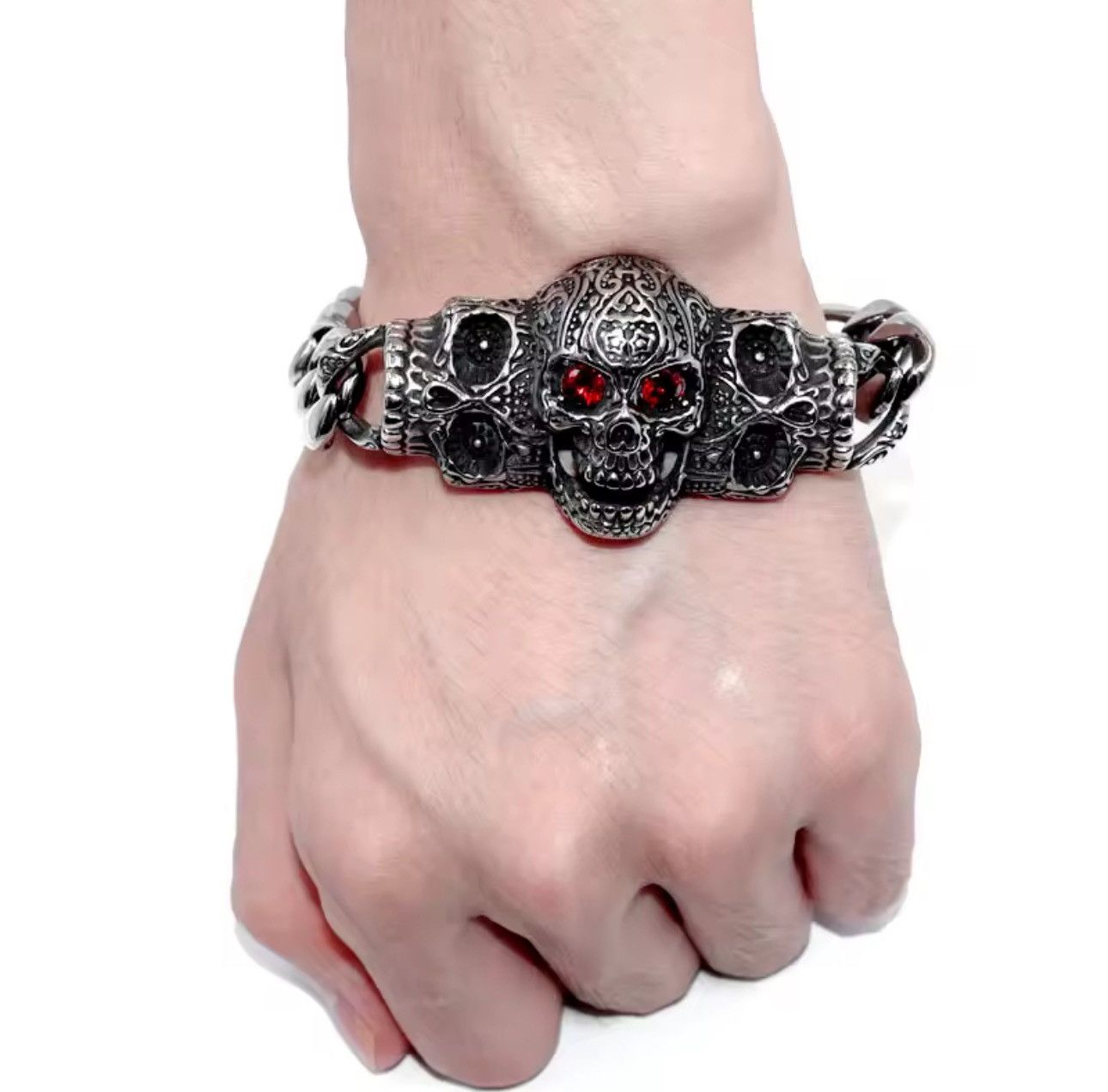 Jewelry Gothic Punk Skull Red Eye Shiny Bracelet Chain Size ONE SIZE - 1 Thumbnail