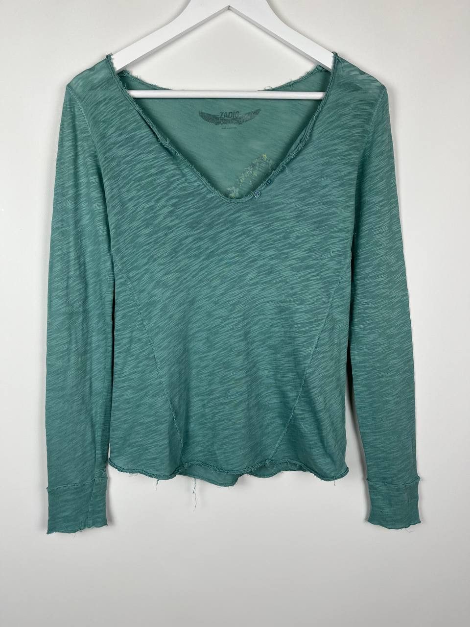 Zadig & Voltaire Zadig & Voltaire Teal Green Slub Wolf Graphic Shirt Top Size S / US 4 / IT 40 - 1 Thumbnail