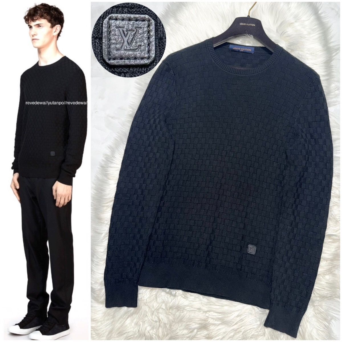 Louis Vuitton Louis Vuitton Damier Knit Sweater with LV Leather Patch, Size US M / EU 48-50 / 2 - 1 Thumbnail