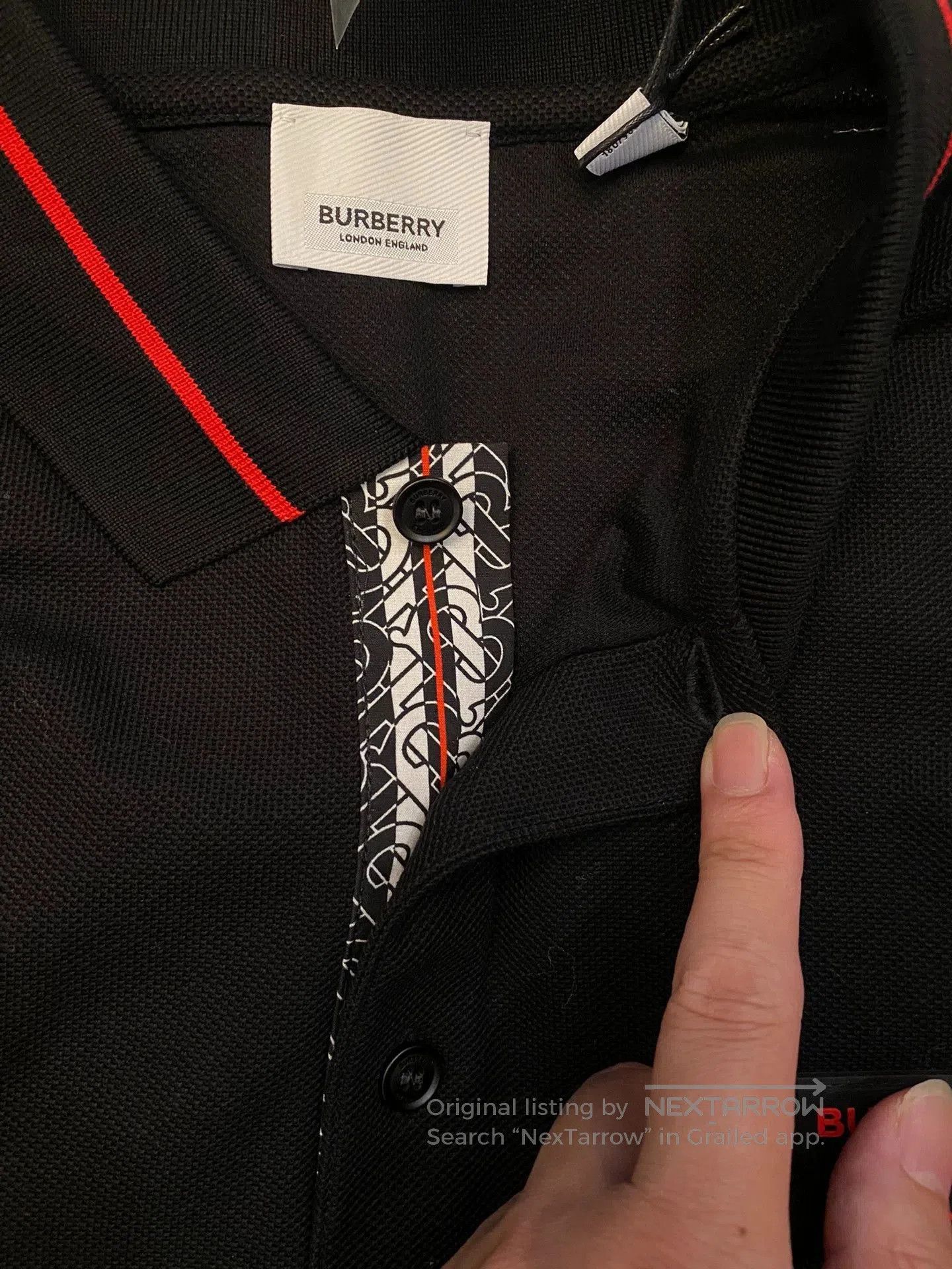 Burberry Black Polo Shirt with Red Trim . Size US M / EU 48-50 / 2 - 8 Thumbnail