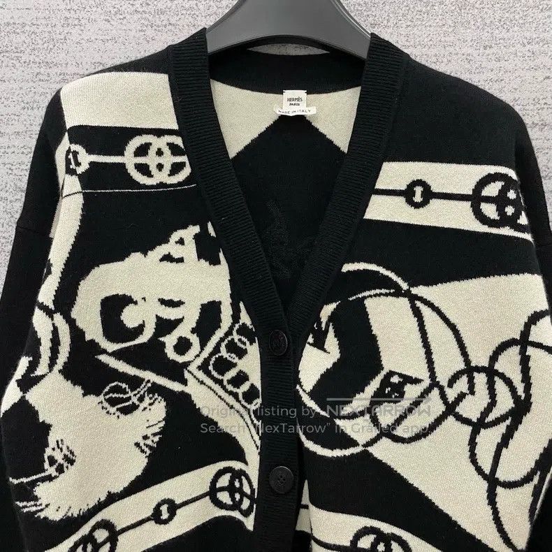 Hermes Hermes Classic Black and White Pattern Knit Cardigan Size XXS / US 00 / IT 34 - 2 Thumbnail