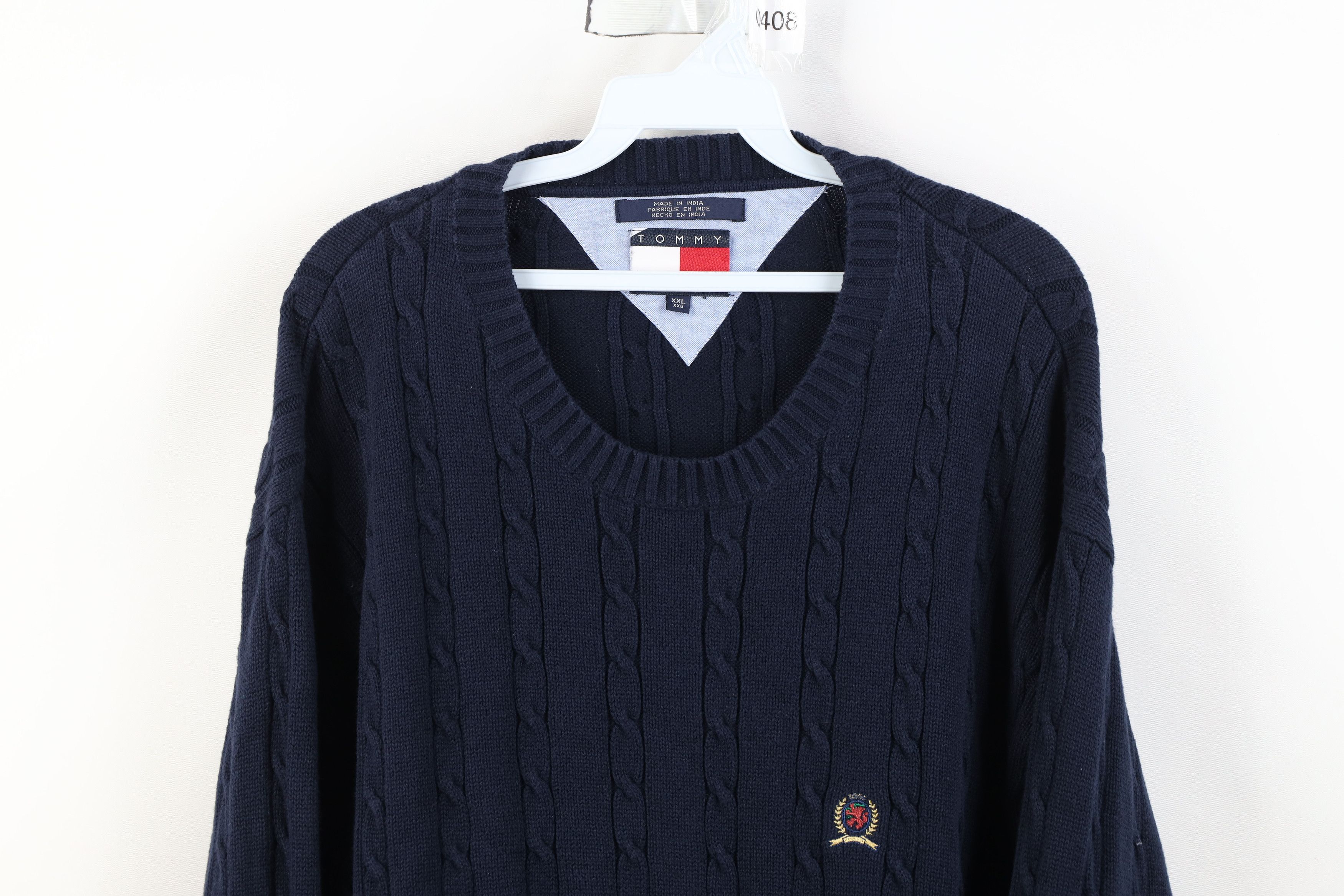 Tommy Hilfiger Vintage 90s Tommy Hilfiger Cotton Cable Knit Sweater Blue Size US XXL / EU 58 / 5 - 2 Thumbnail