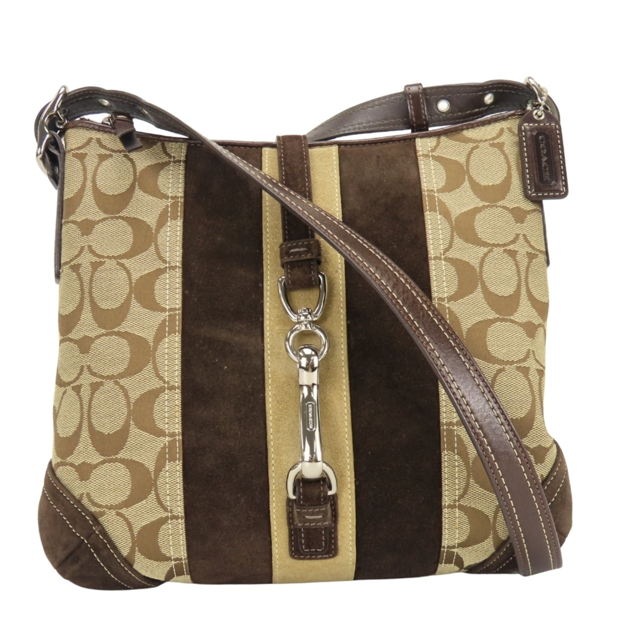 Coach Coach Signature Shoulder Bag, 8K12 Canvas, Suede, Leather, Brown, Silver Hardware, Women's COACH Size ONE SIZE - 1 Thumbnail