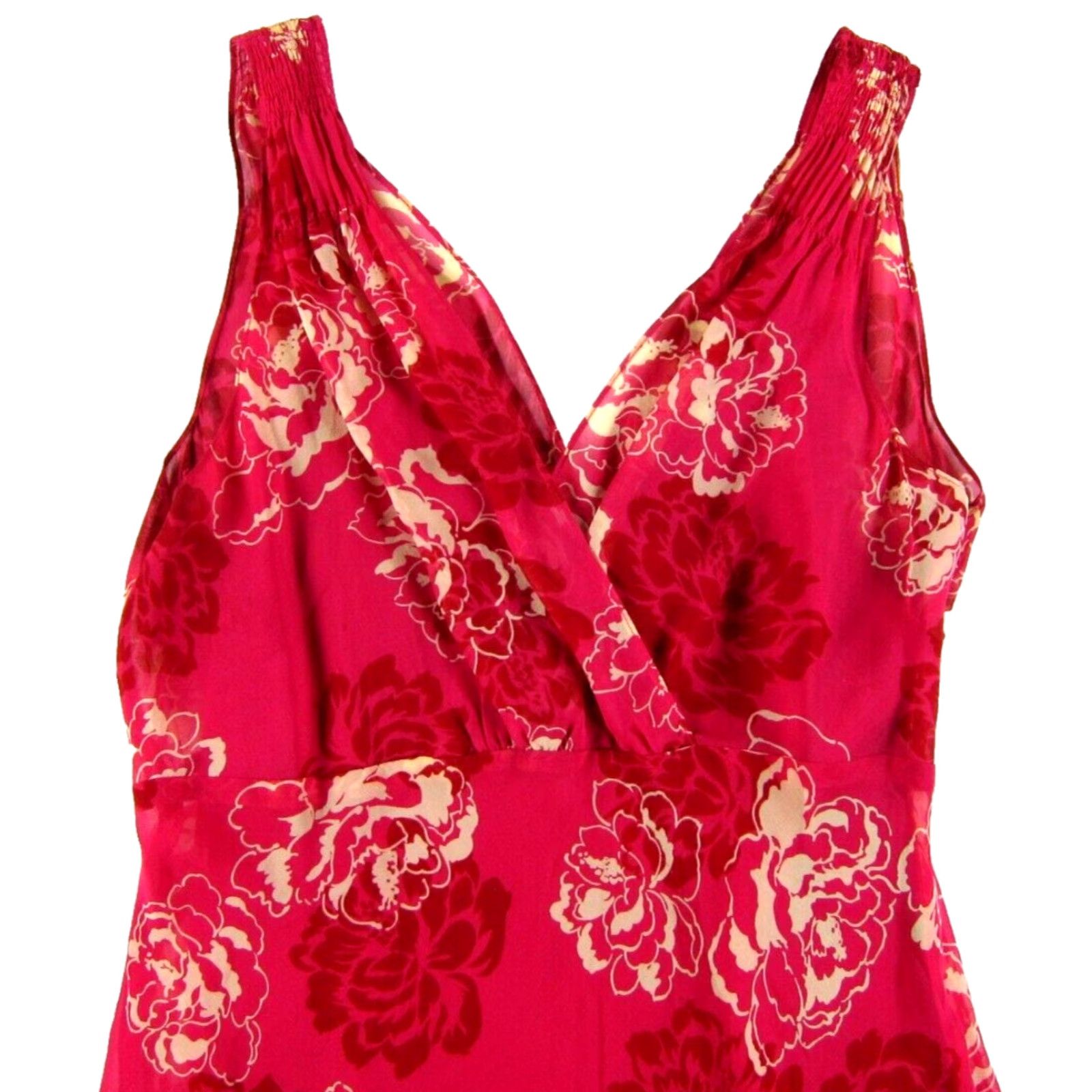 Ann Taylor VTG Ann Taylor 100% Silk Pink Ivory Floral V-Neck Midi Sheath Tank Sun Dress 6P - Women - Petite - Pink - Sleeveless - Zipper - Lined - Vintage Yes Size M / US 6-8 / IT 42-44 - 5 Thumbnail