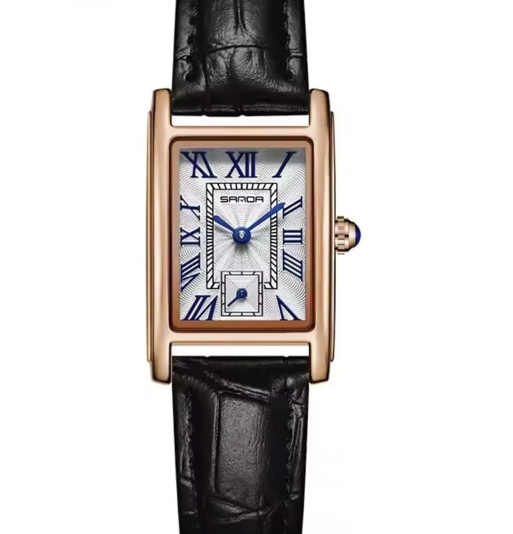 Jewelry RECTANGULAR Watch - Roman Numeral Dial - Embossed Leather Size ONE SIZE - 6 Thumbnail