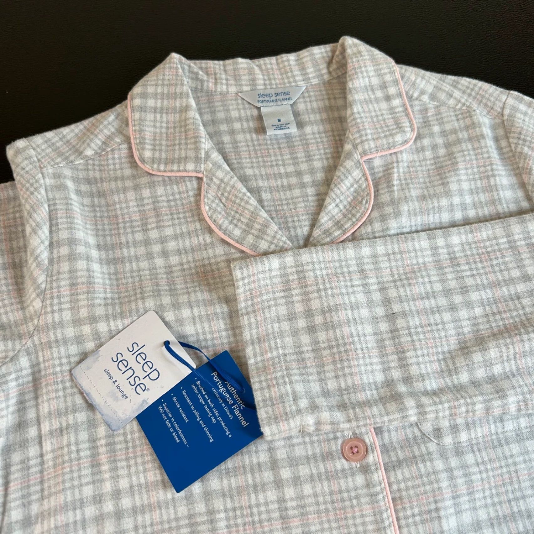 Vintage Sleep Sense Pajama Top Button Up Flannel Gray Plaid Womens Small NWT Size S / US 4 / IT 40 - 2 Thumbnail