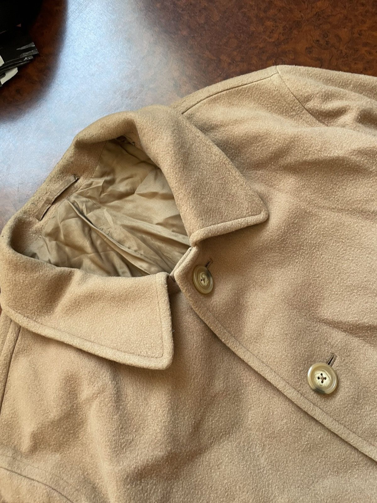 Vintage Double Breasted beige wool coat jacket trench desert old lux Size US M / EU 48-50 / 2 - 7 Thumbnail