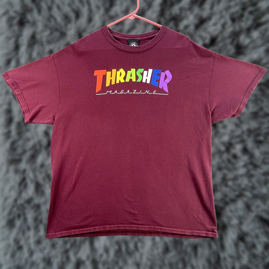 Thrasher VINTAGE Thrasher Magazine Shirt Mens XL Maroon Rainbow Logo Graphic Skateboarding Tee Size US XL / EU 56 / 4 - 1 Thumbnail