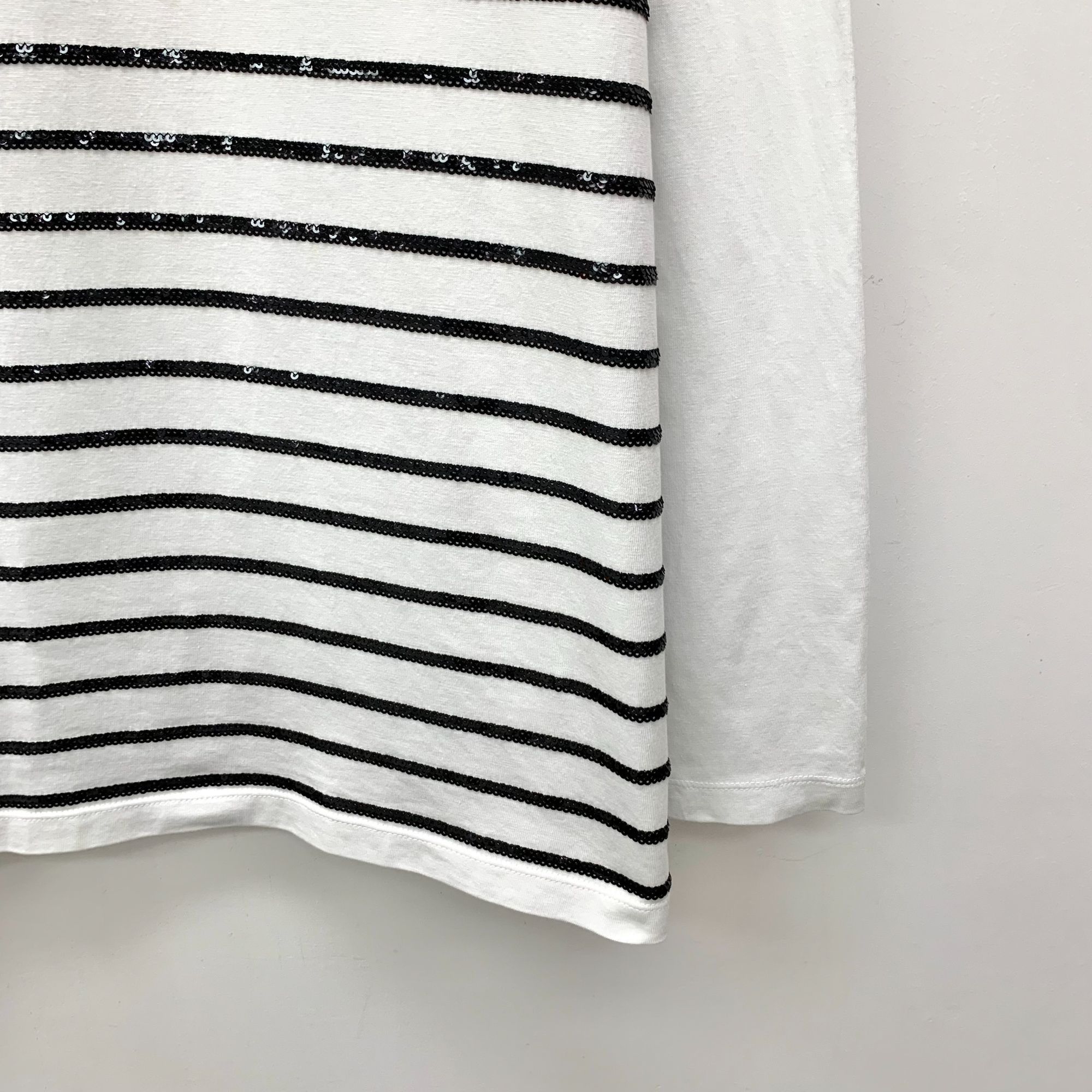 Miu Miu Miu Miu White & Black Striped Cotton Round-Neck Long-Sleeved Size L / US 10 / IT 46 - 6 Thumbnail