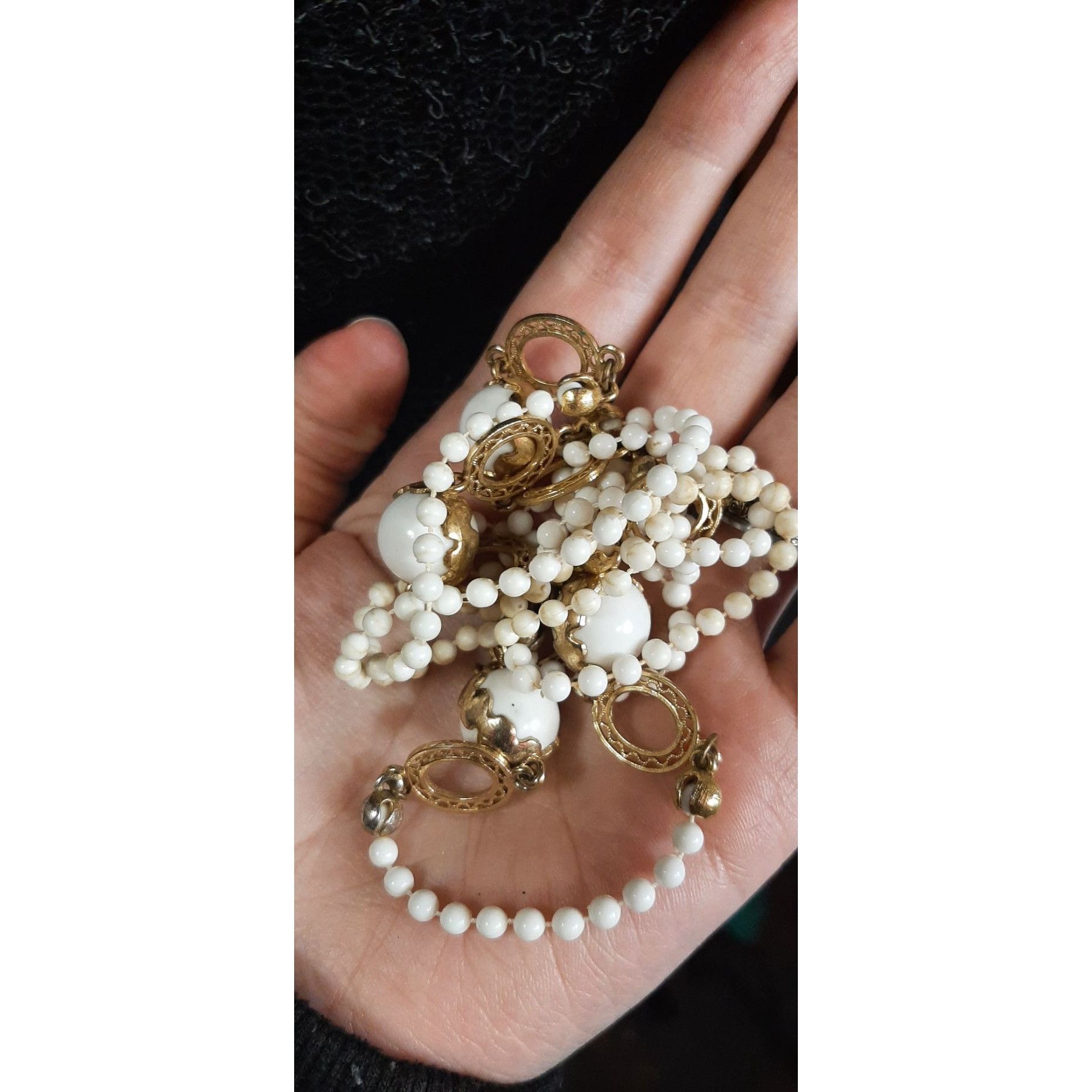 Other Vintage White And Gold Tone Beaded Necklace With Filigree Ac Size ONE SIZE - 2 Thumbnail
