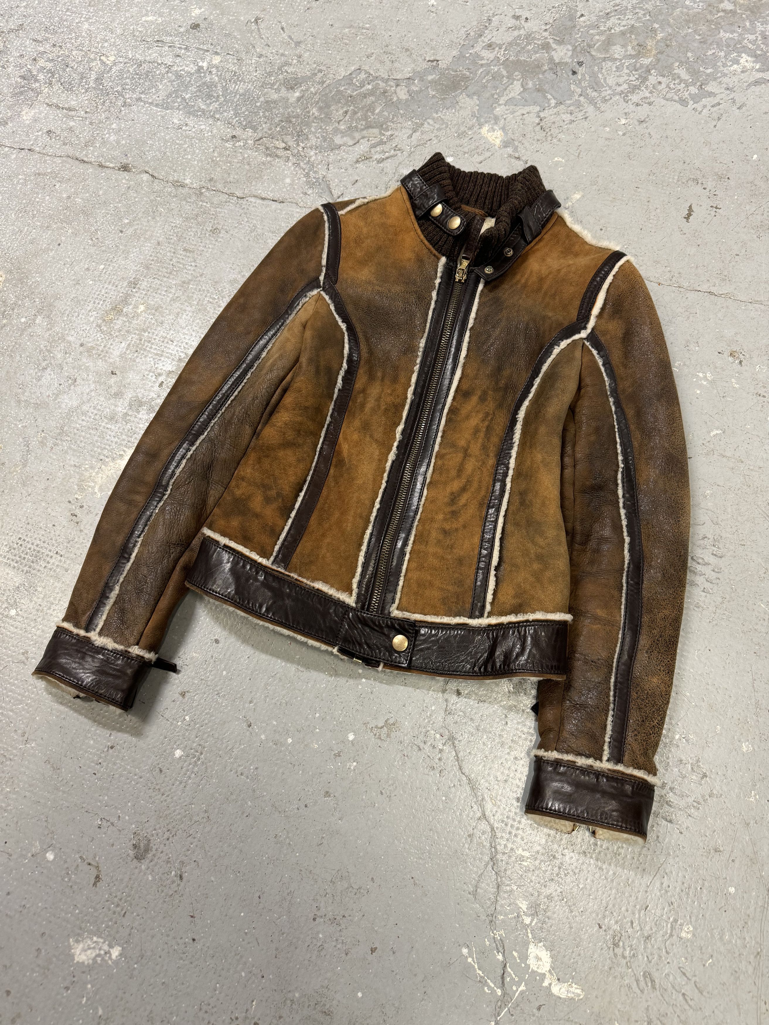 Dolce & Gabbana × Vintage FW2010 Dolce & Gabbana Brown Faded Shearling Leather Jacket Size S / US 4 / IT 40 - 10 Thumbnail