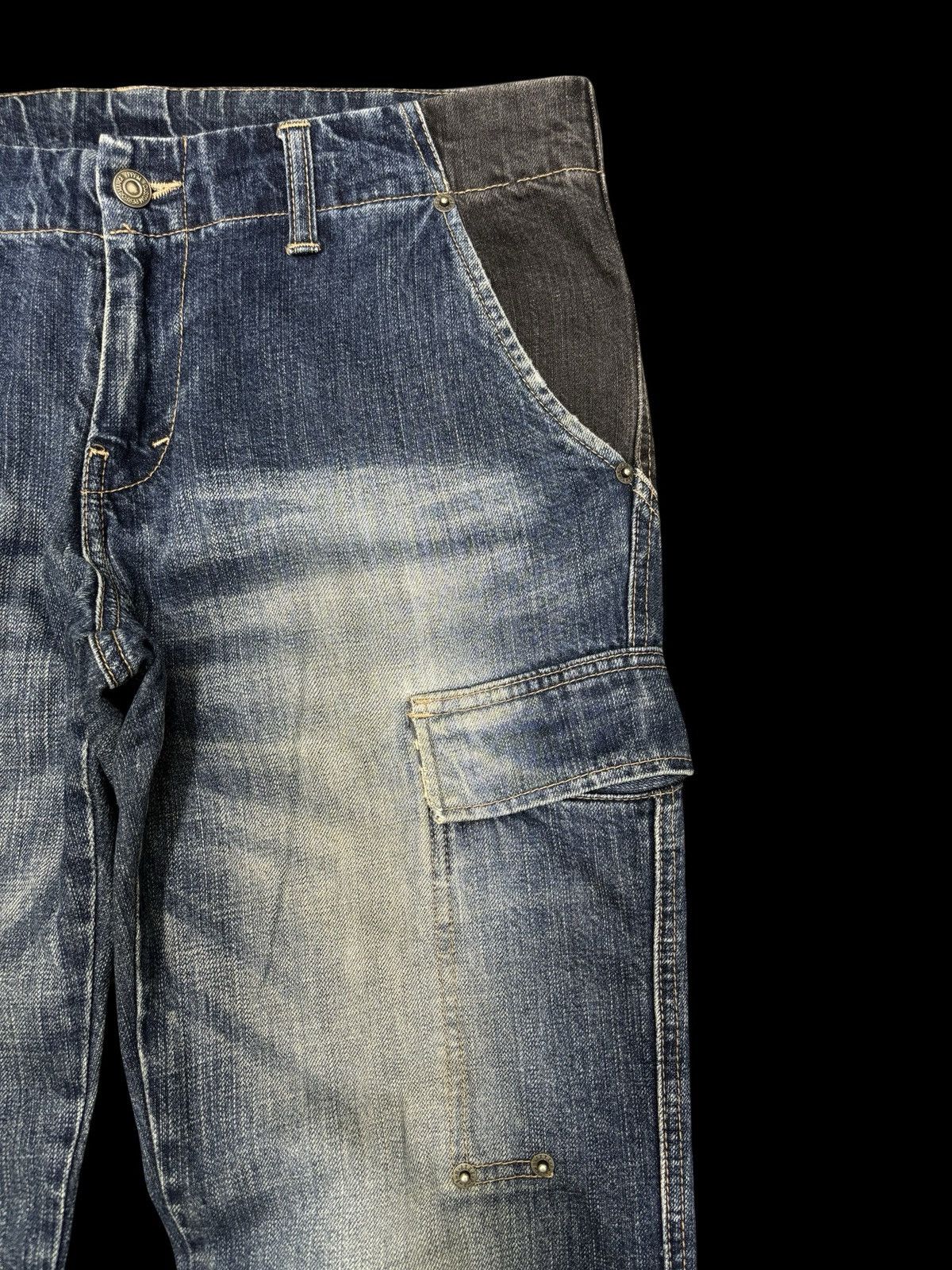 Japanese Brand PPFM Japan Custom Performance Two Tones Cargo Biker Denim Size US 33 - 3 Thumbnail