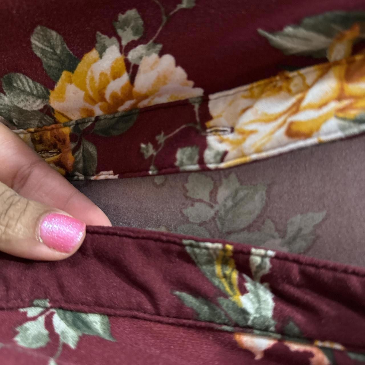 Designer Floral Print Burgundy Button up Size 3XL / US 20-22 - 3 Thumbnail