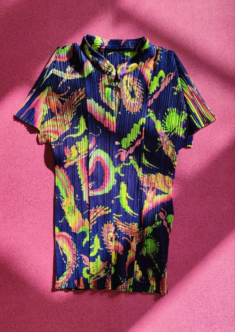 Issey Miyake Mandarin Collar Phoenix Print Short Sleeve Top - dmc Size US M / EU 48-50 / 2 - 1 Thumbnail