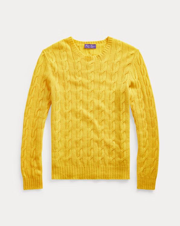Ralph Lauren Purple Label 1095USD TIMELESS Yellow Cable-Knit Cashmere Sweater Size US L / EU 52-54 / 3 - 4 Thumbnail