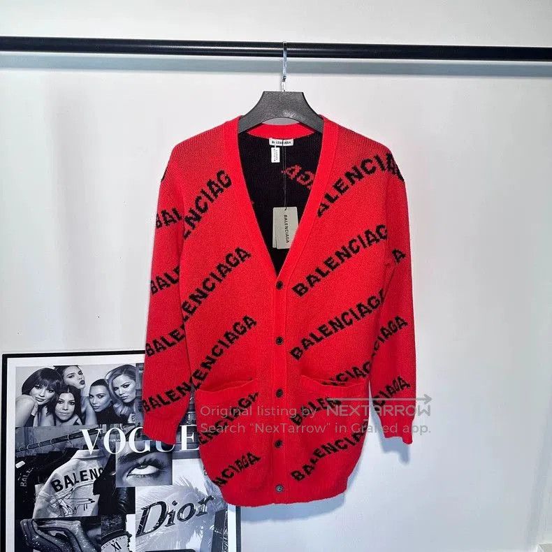 Balenciaga Balenciaga Red Logo Cardigan Sweater. Size US S / EU 44-46 / 1 - 1 Thumbnail