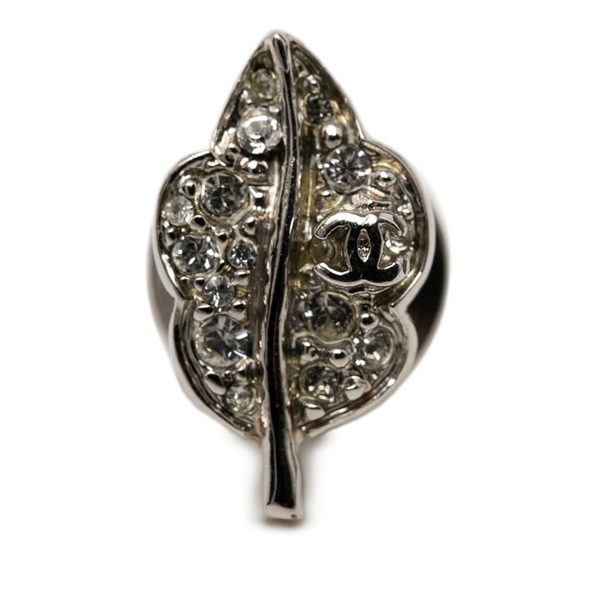 Chanel Chanel Leaf Motif Pin Brooch, 07A Stamp, Silver Metal Rhinestone, Women's CHANEL Size ONE SIZE - 1 Thumbnail