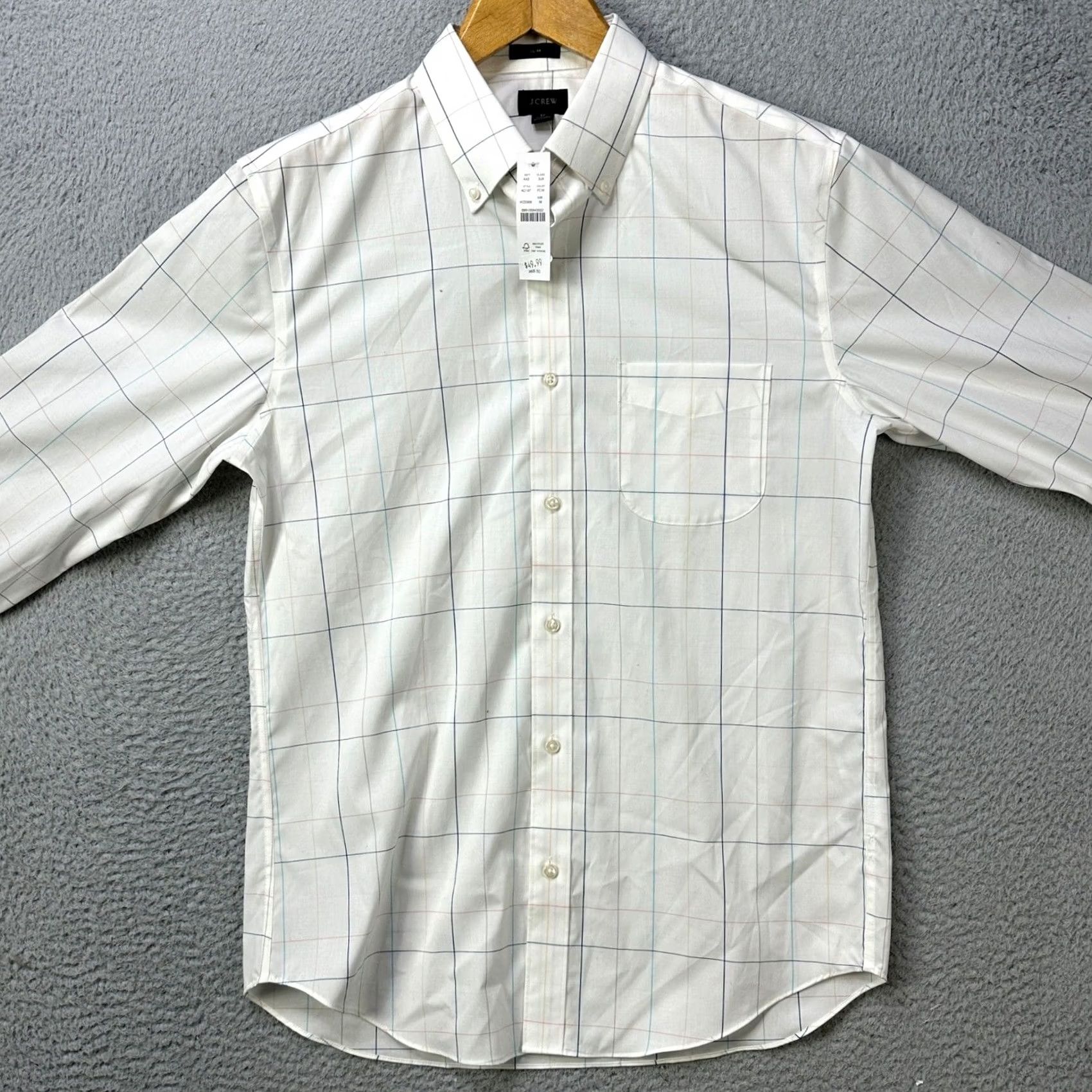 J.Crew J.CREW Slim Fit Button-Down Shirt Mens Medium White Plaid with Pocket Size US M / EU 48-50 / 2 - 5 Thumbnail