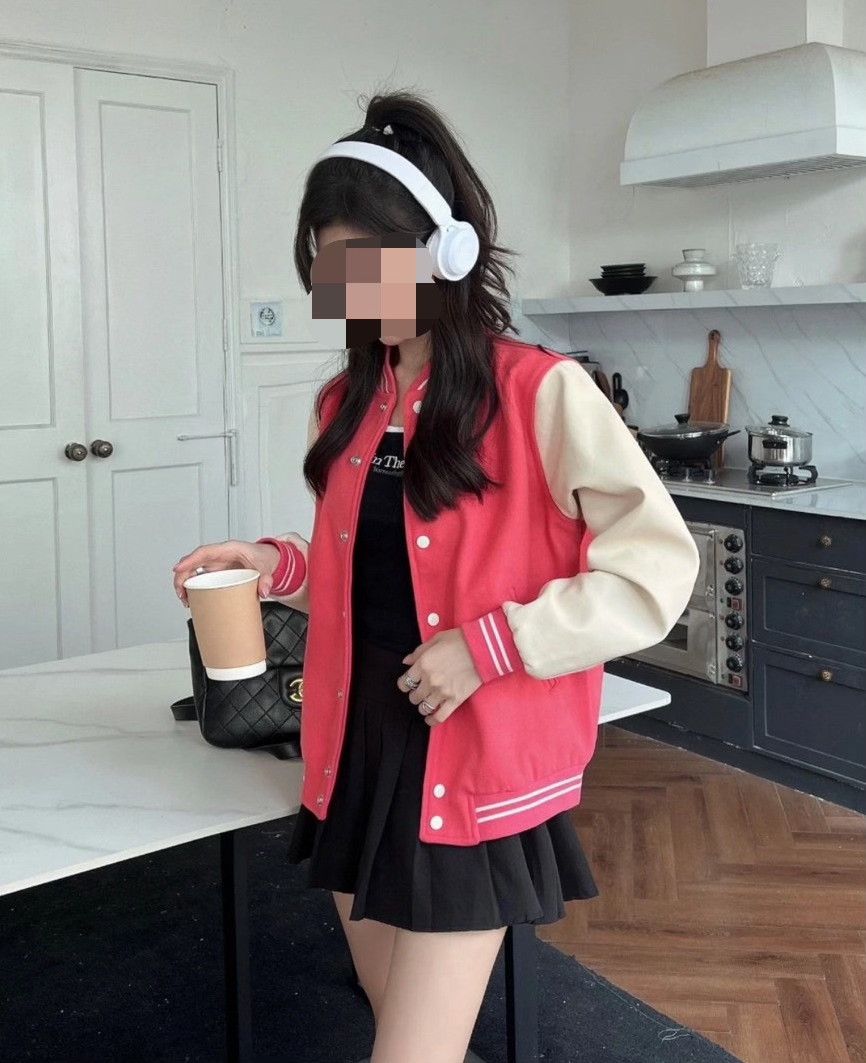 Celine Celine Pink White Leather Baseball Jacket Size XL / US 12-14 / IT 48-50 - 1 Thumbnail