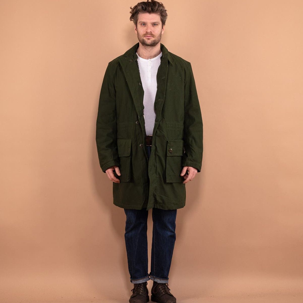 image of Vintage 80's Men Swedish Military Parka Coat In Green (Size XL)