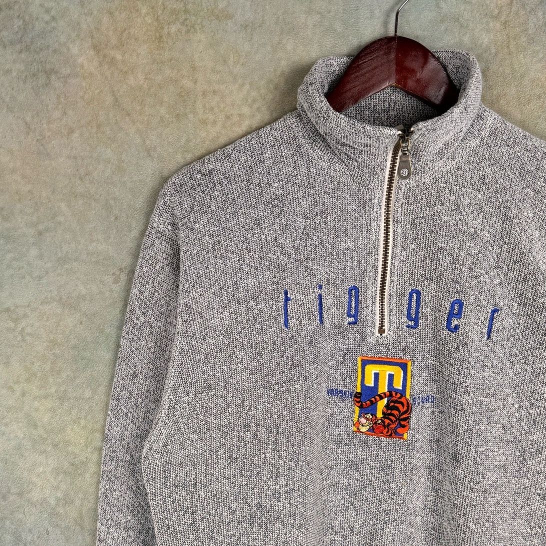 Disney × Vintage VTG 90s Disney Tigger Q Zip Sweater Sz S Gray Knit Pullover Size US S / EU 44-46 / 1 - 6 Thumbnail