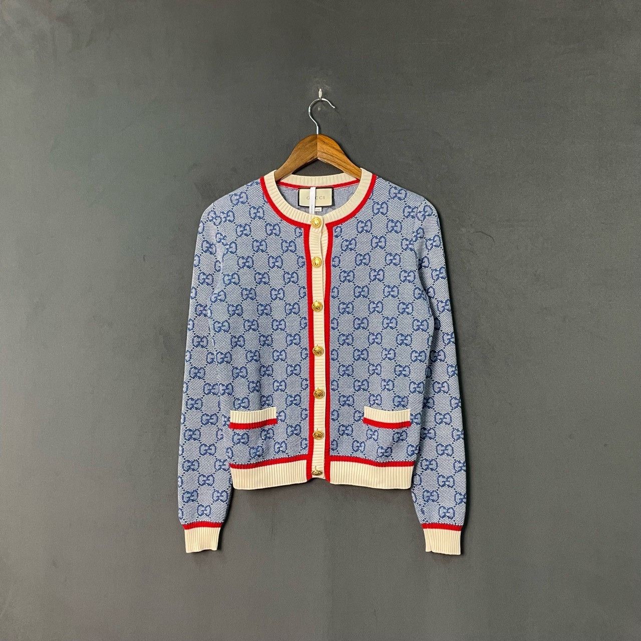 Gucci Gucci Blue full-print gold button cardigan sweater 2501-Nex Size US S / EU 44-46 / 1 - 1 Thumbnail