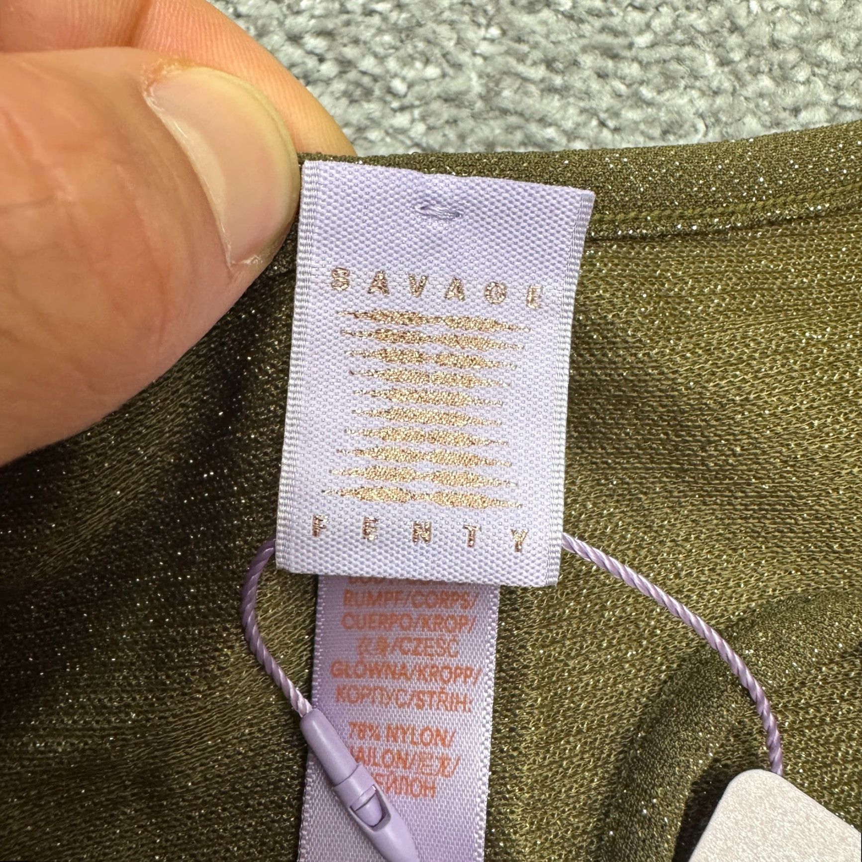 Olive Savage x Fenty by Rihanna Long Sleeve Tie Front Crop Blouse 3X Olive Green Metallic Clubwear Womens Size XXL / US 16-18 / IT 52-54 - 6 Thumbnail