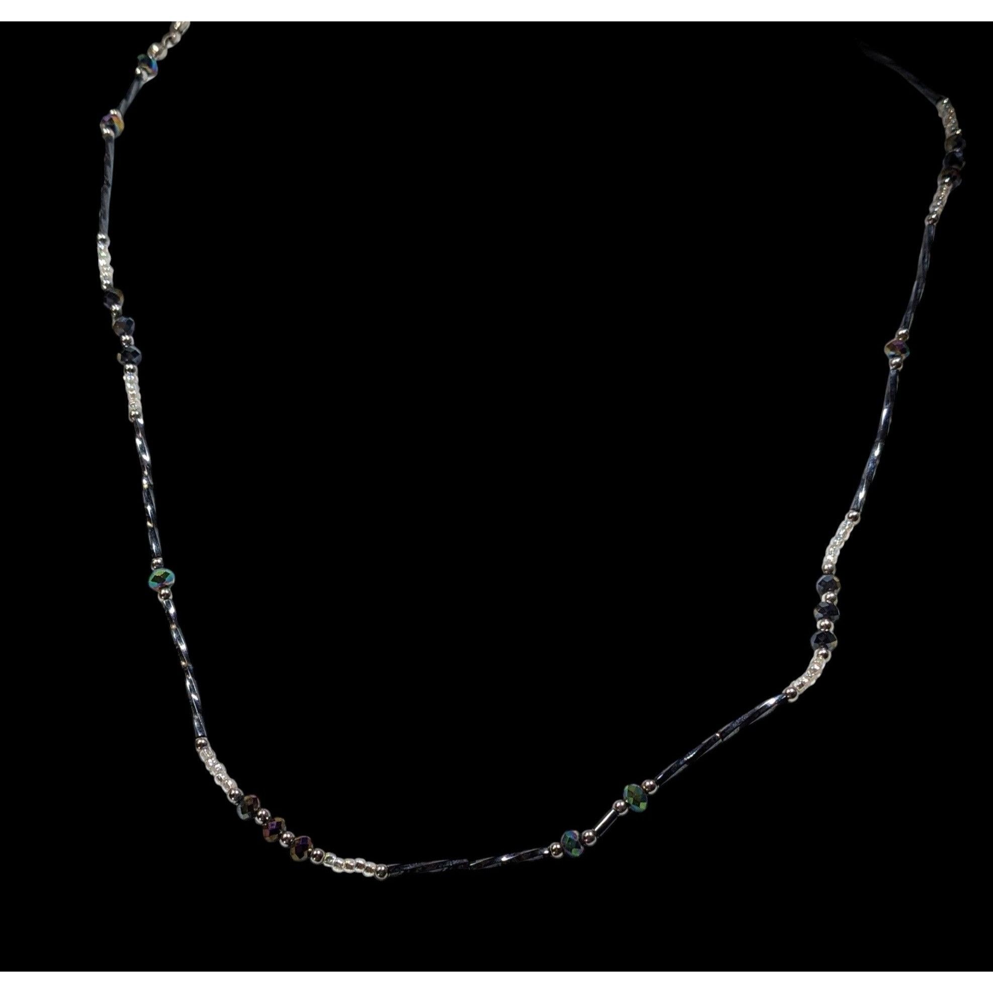 Other Delicate Silver Tone & Black Twisted Tube Crystal Beaded Nec Size ONE SIZE - 3 Thumbnail