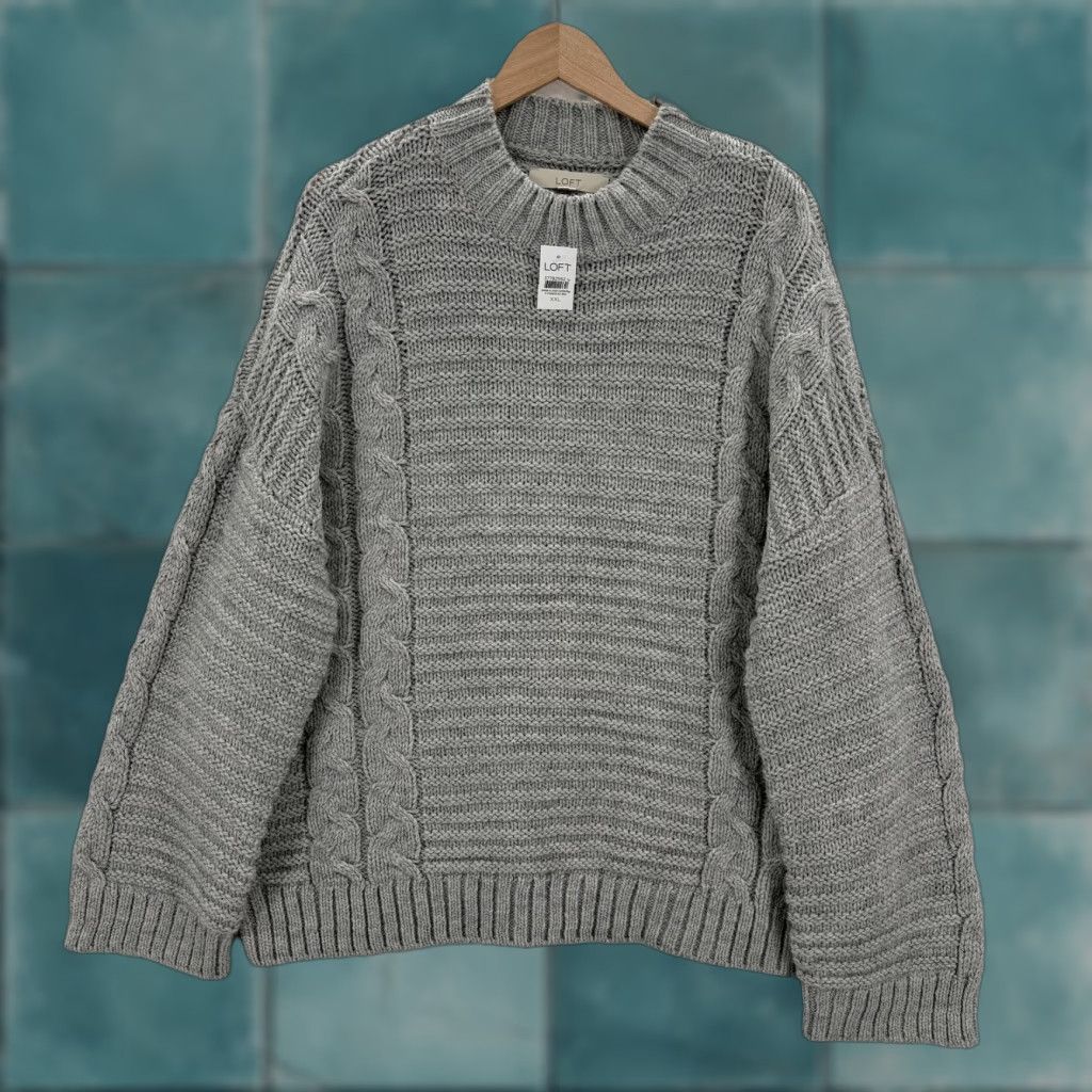 Loft LOFT Womens XXL Gray Cable-Knit Crew-Neck Pullover Sweater, Heavyweight, Regular, Knit, NWT Size XXL / US 16-18 / IT 52-54 - 1 Thumbnail