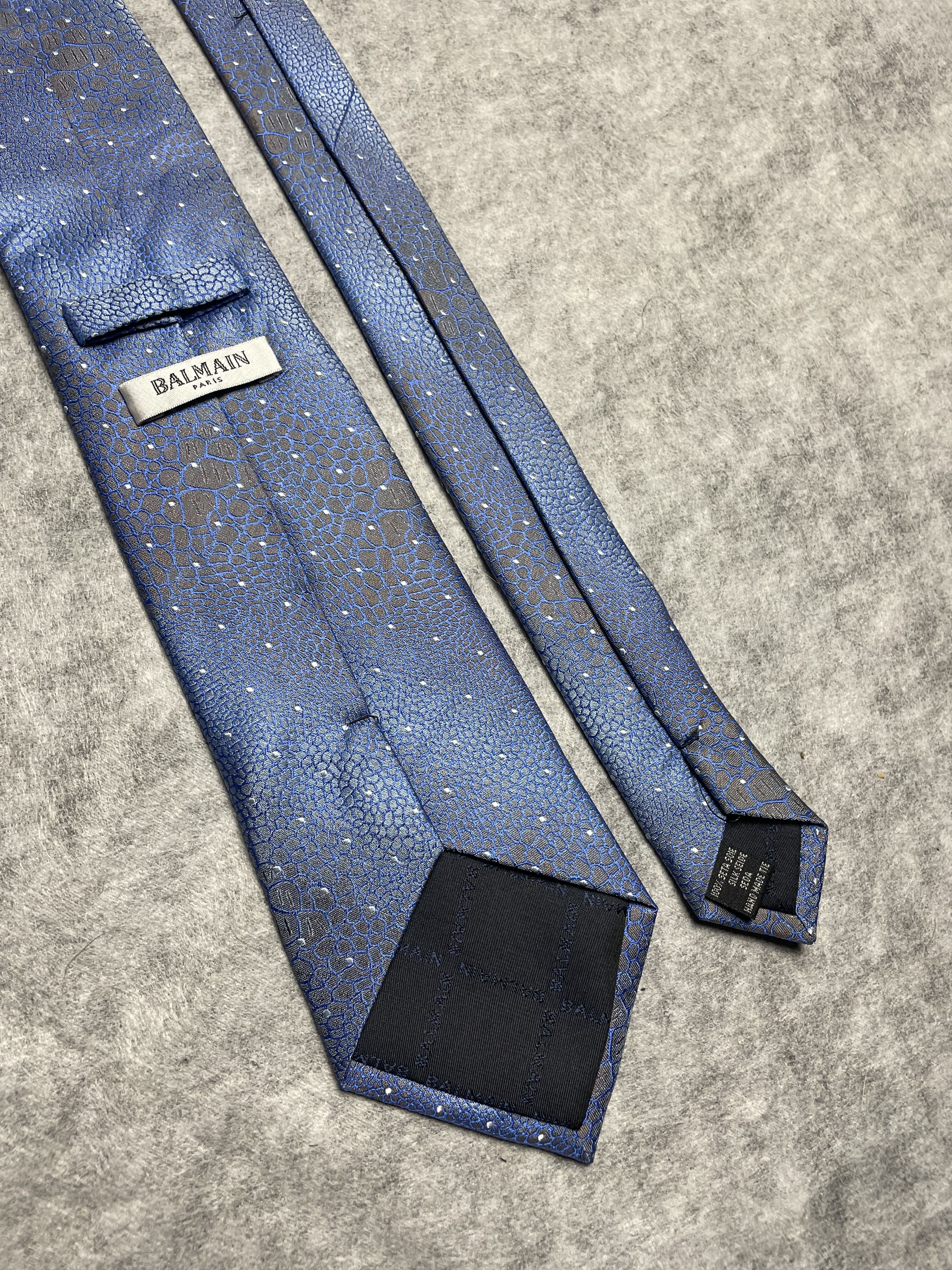Balmain BALMAIN Paris Snakeskin Print Blue Silk Mens Tie Size ONE SIZE - 2 Thumbnail