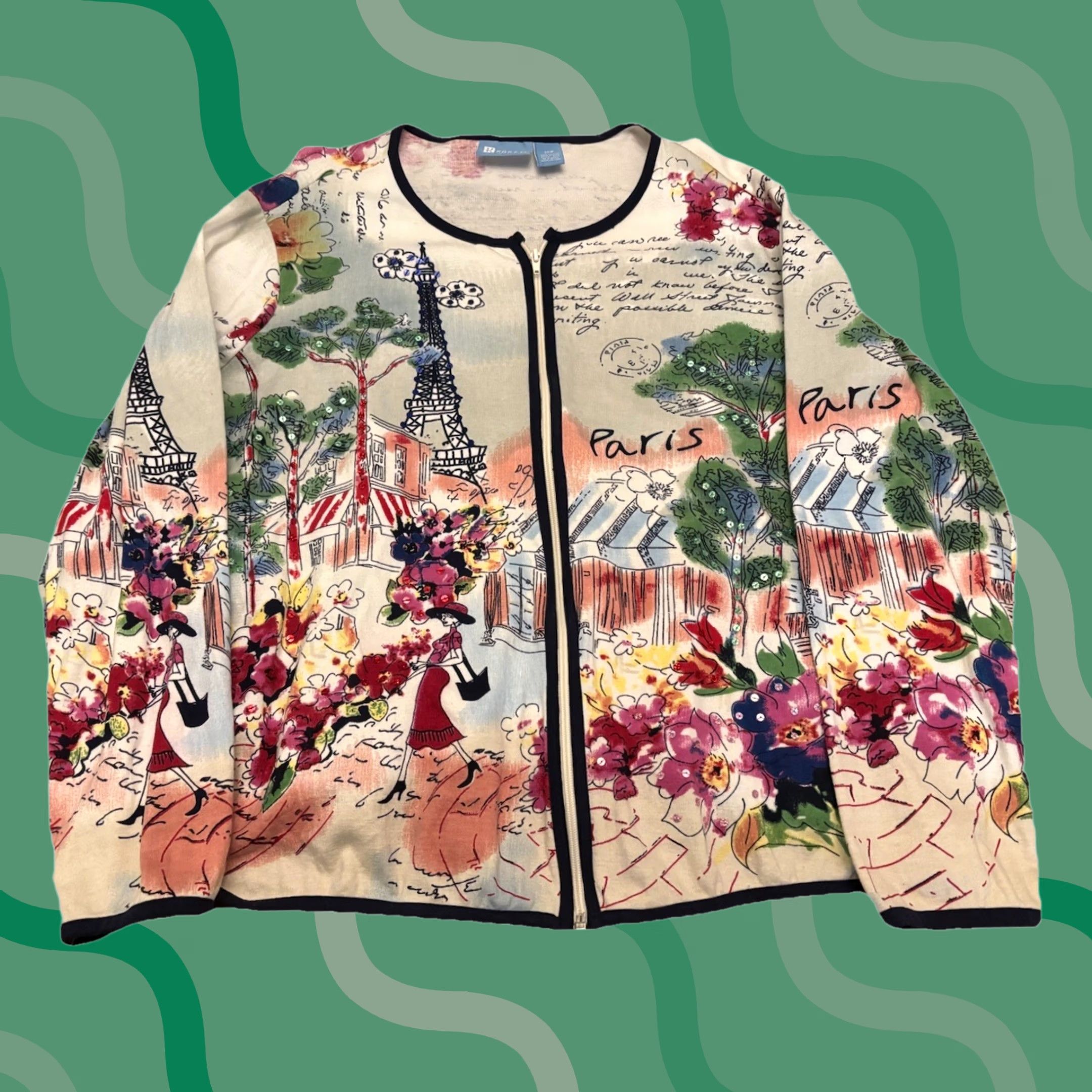 Vintage VINTAGE Paris Zip Top Womens XL Art All Over Print Long Sleeve y2k L4 Shirt Size XL / US 12-14 / IT 48-50 - 1 Thumbnail