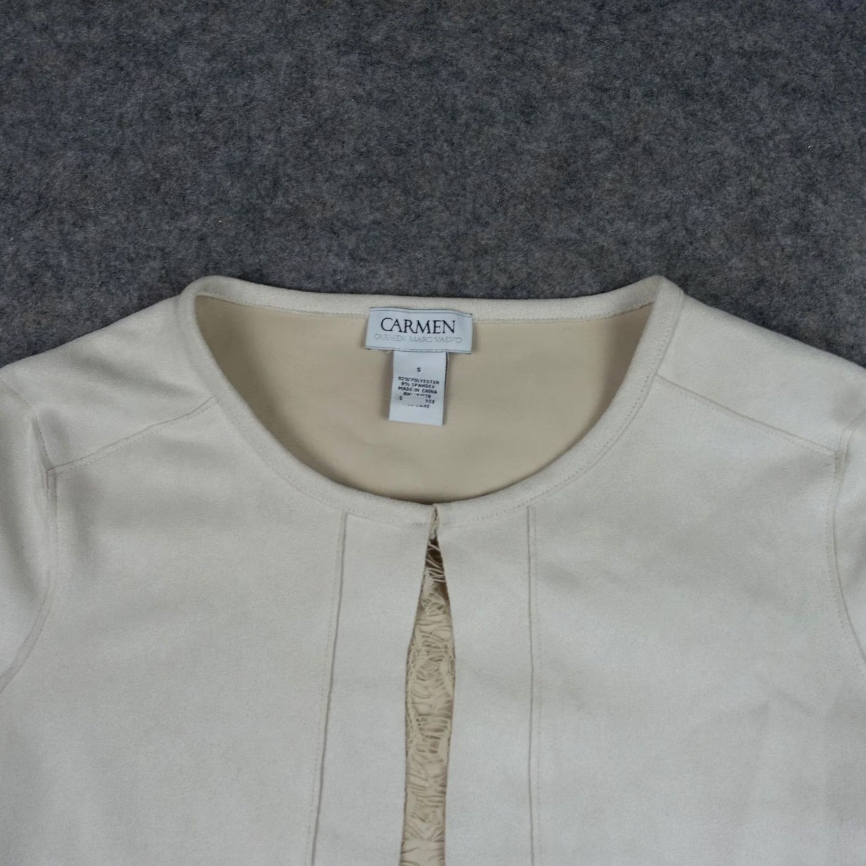 Vintage Carmen Marc Valvo Jacket Womens Small Beige Faux Leather Longline Coatigan VTG Size S / US 4 / IT 40 - 2 Thumbnail