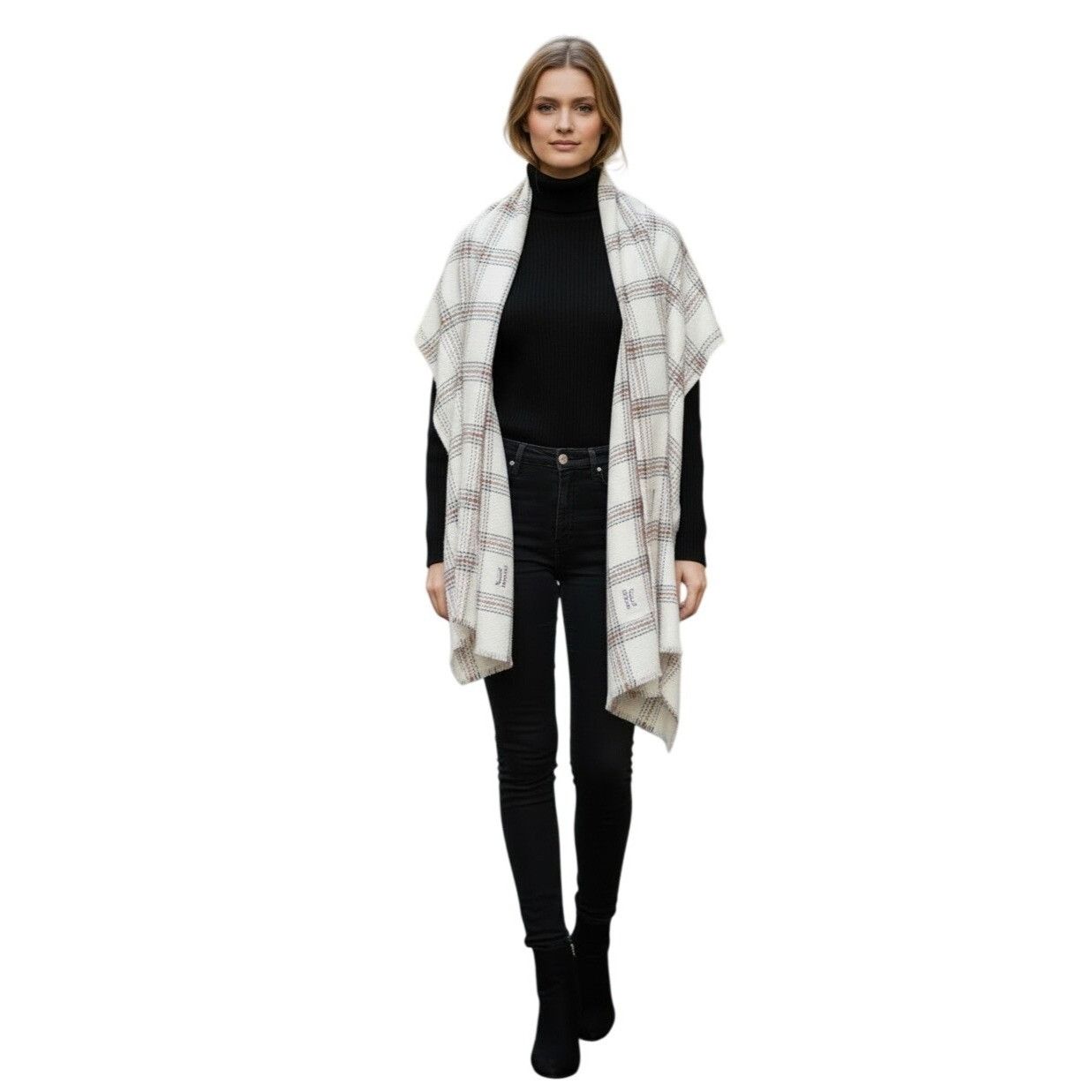 Other Cejon Heritage Plaid Blanket Scarf/ Wrap, 20”x76”, Ivory Size ONE SIZE - 2 Thumbnail