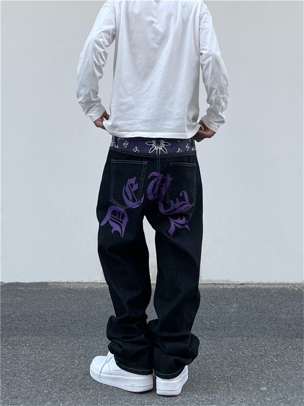 Designer × Japanese Brand × Jean Letter Print Color Block Hip Hop Loose Jeans Size US 36 / EU 52 - 2 Thumbnail