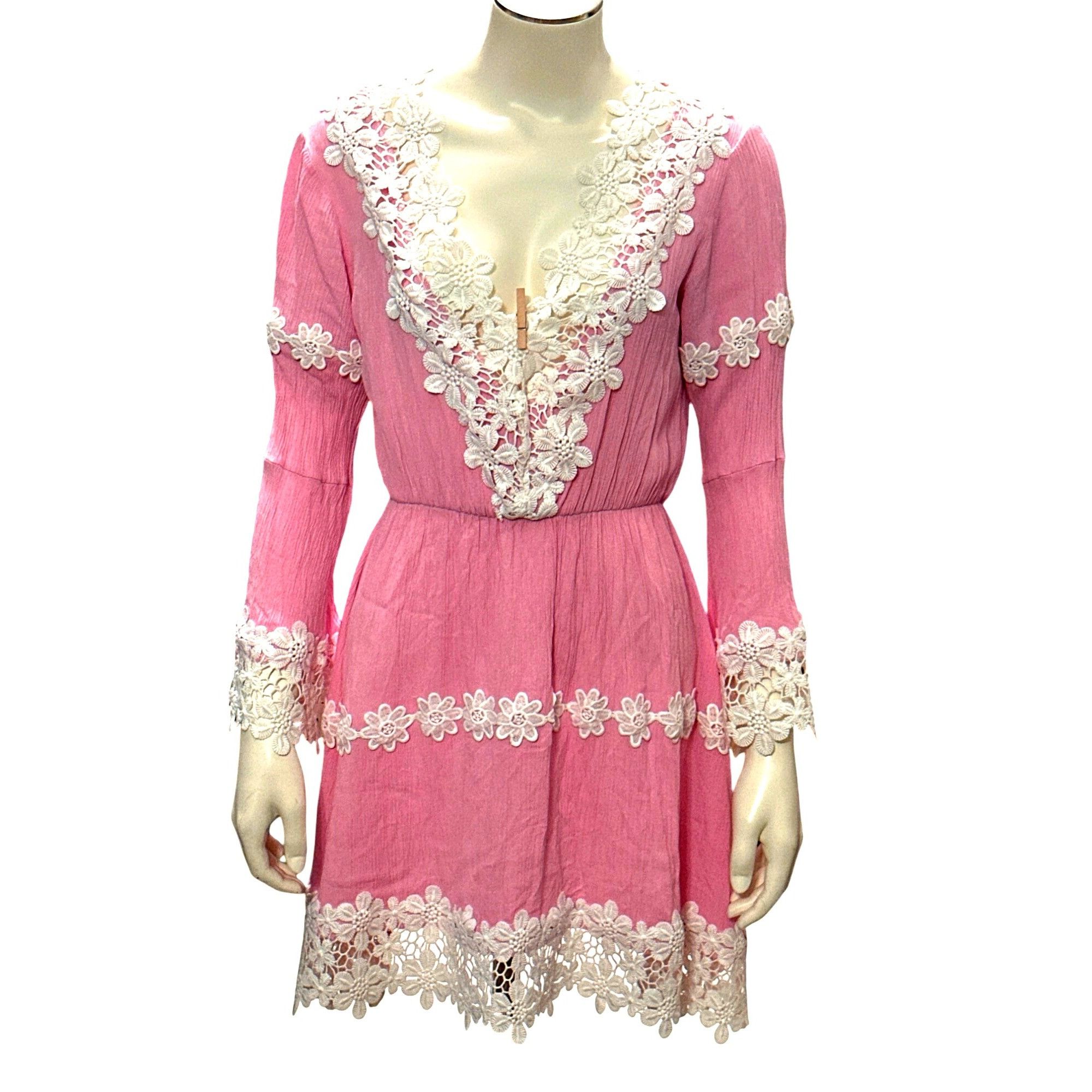 Other CCC Daisy Lace Trim Long Sleeve Pink Boho Dress Floral Cotto Size M / US 6-8 / IT 42-44 - 1 Thumbnail