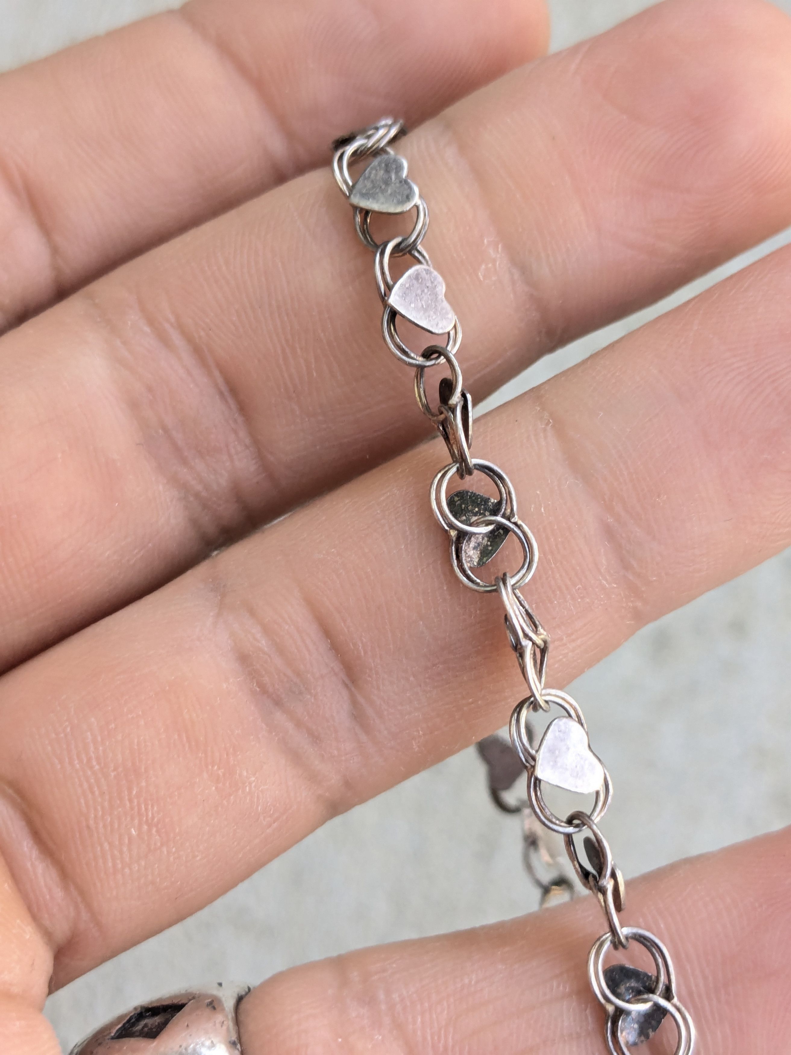Sterling Silver Vintage Sterling Silver Bracelet Heart Round 7.25" Size ONE SIZE - 10 Thumbnail