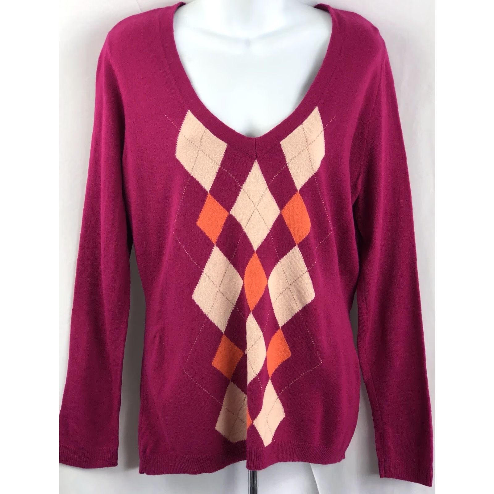 Vintage VINTAGE New York And Company Sweater Argyle V-Neck Long Sleeve L Beaded Purple Magenta Womens Size L / US 10 / IT 46 - 5 Thumbnail