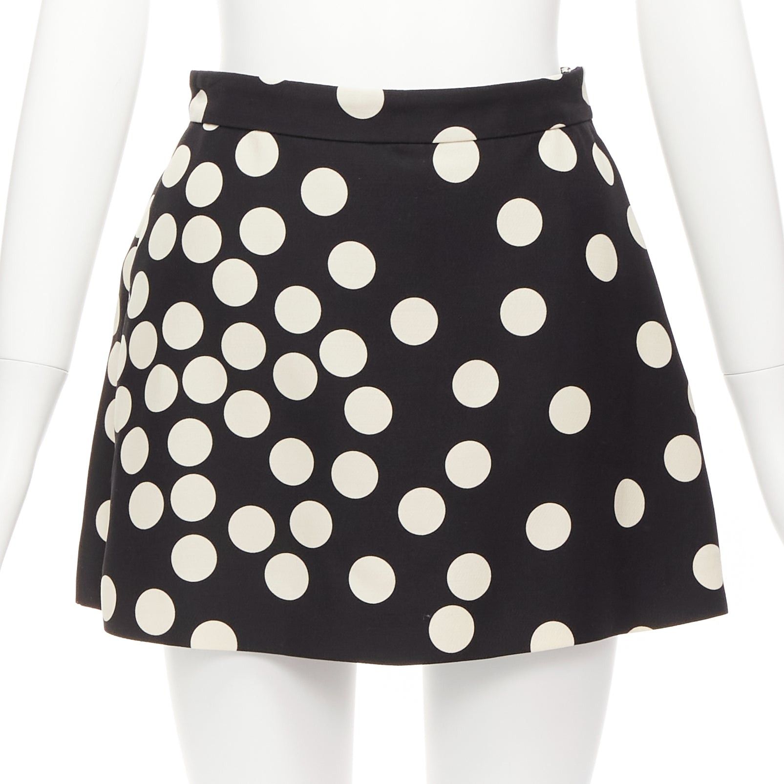 image of Valentino 2020 Black Cream Polka Dot Virgin Wool Silk Mini Skorts It38 Xs, Women's (Size 26)