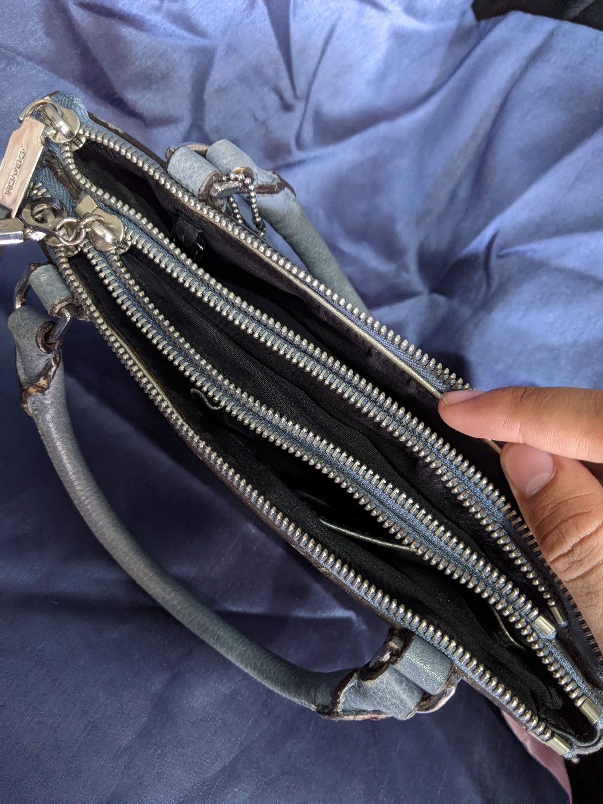Coach COACH Pebbled Borough Bag Silver Washed Chambray A28163 Size ONE SIZE - 8 Thumbnail