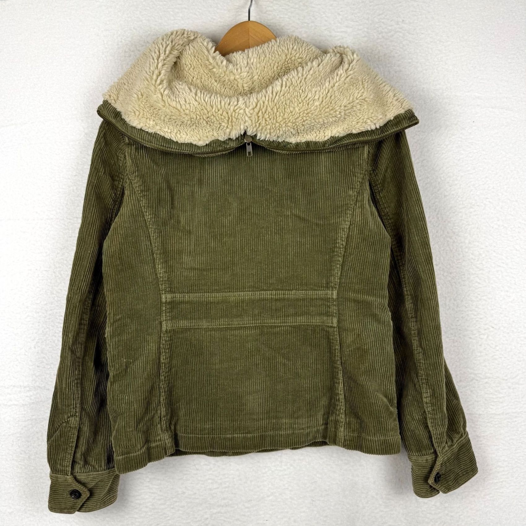 J.Crew VTG J.CREW Women's M Corduroy Jacket Hood/Collar Sherpa Lined Green Utility Coat Size M / US 6-8 / IT 42-44 - 4 Thumbnail
