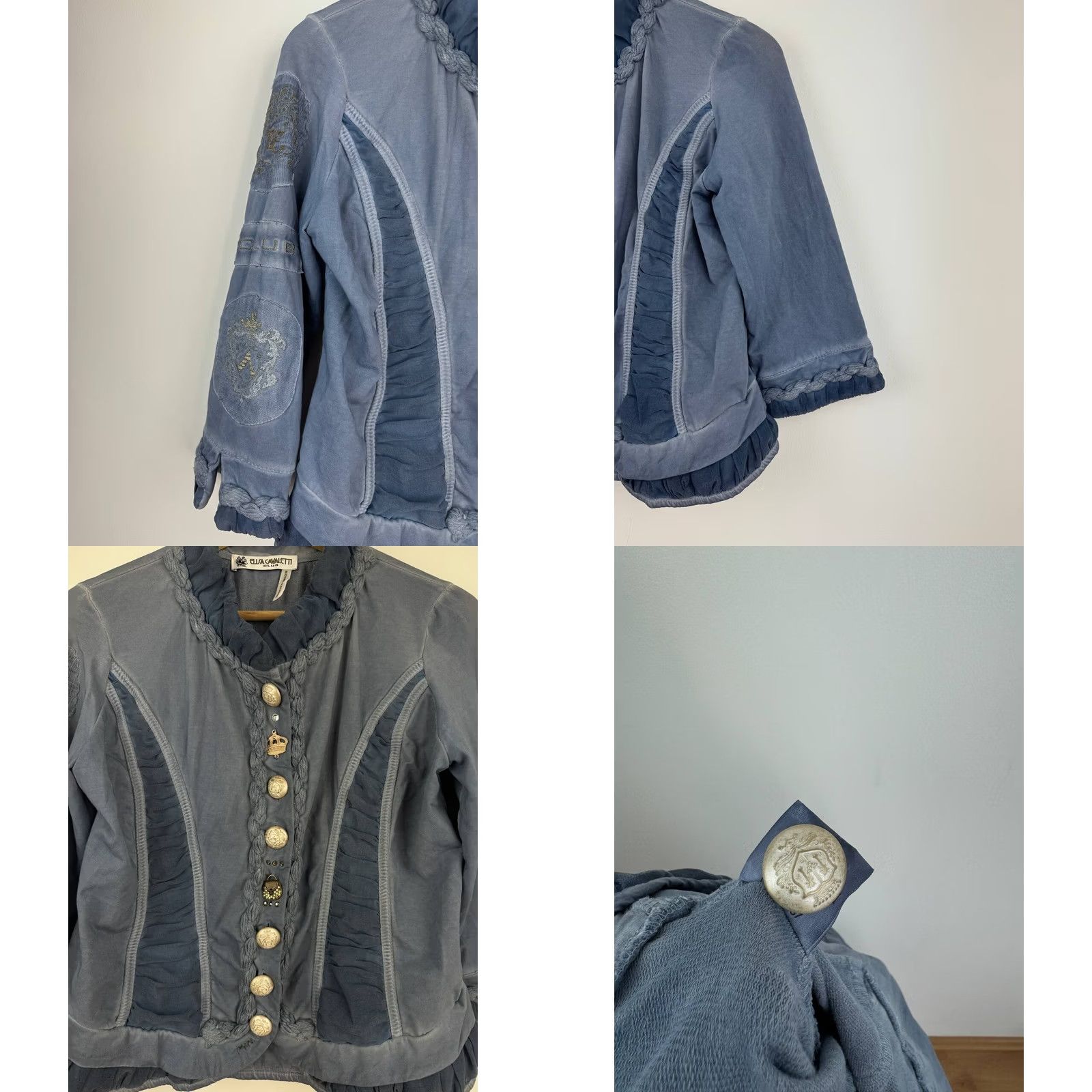 Vintage Elisa Cavaletti Blazer Jacket Women M Blue Silk Blend Mid-Length Solid Button Jacket Regular Fit Size M / US 6-8 / IT 42-44 - 8 Thumbnail